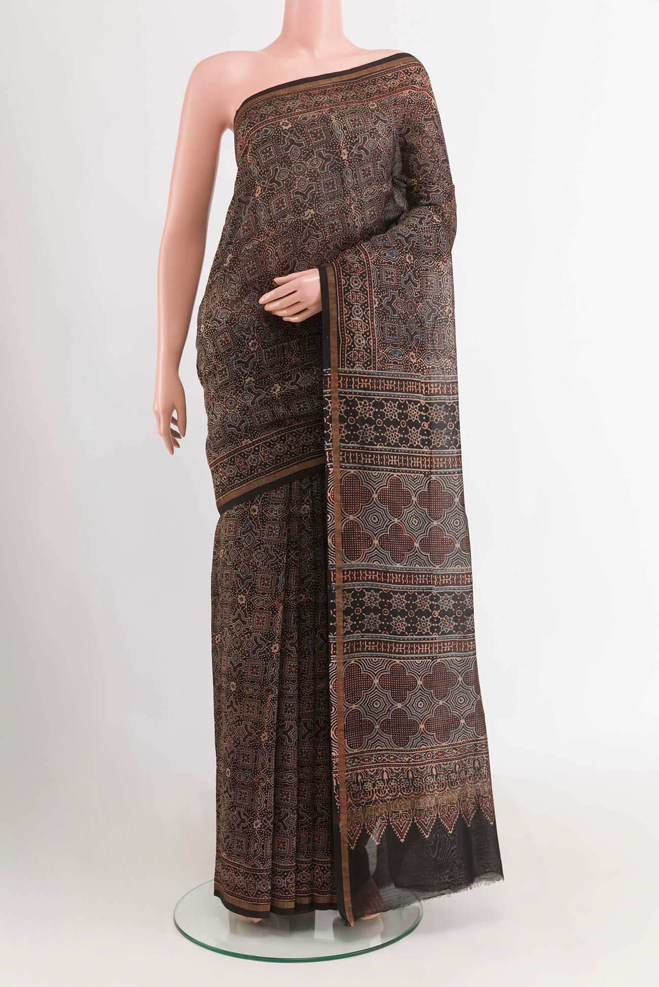 Black Blended Maheshwari Silk Cotton Saree