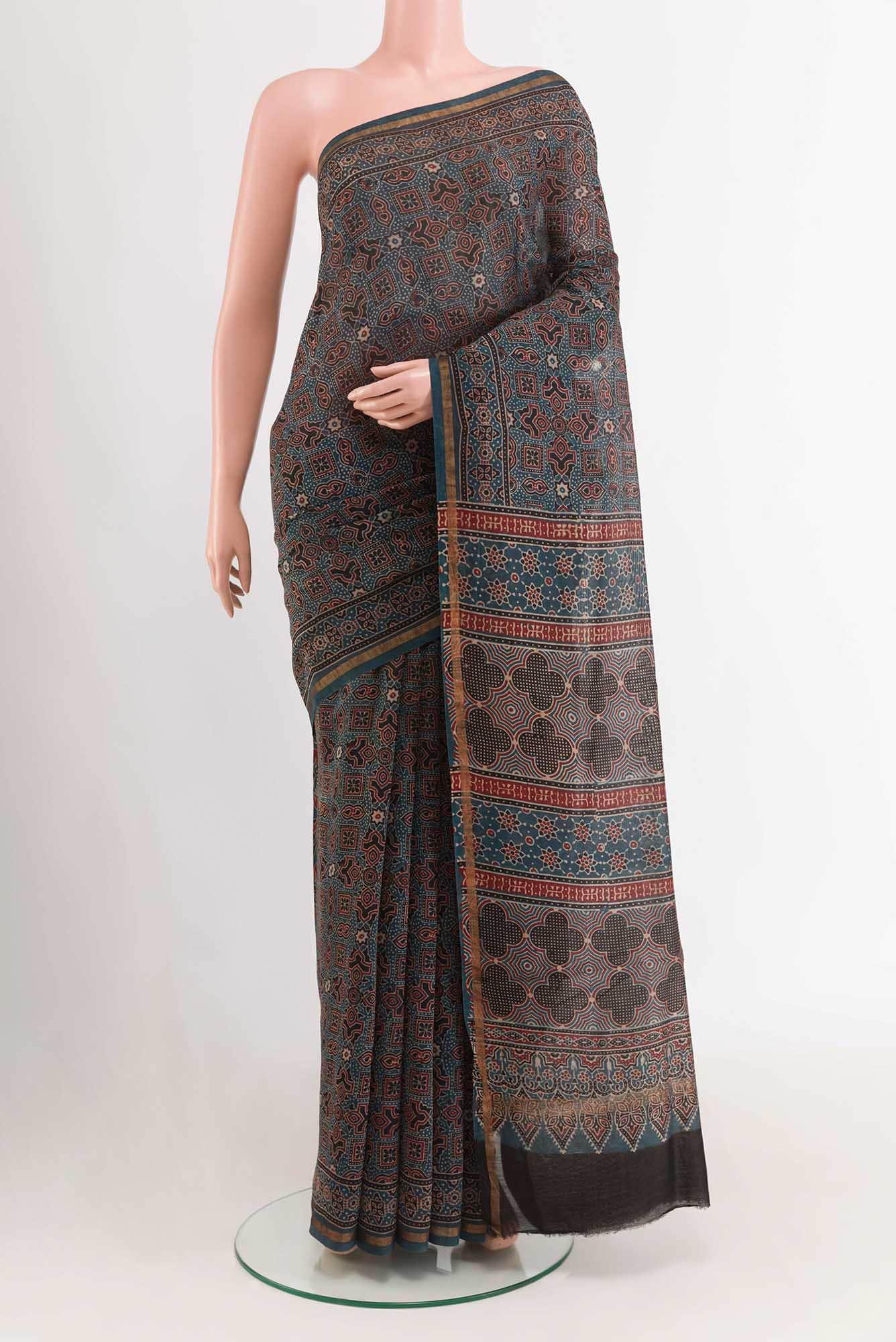 Blue Blended Maheshwari Silk Cotton Saree