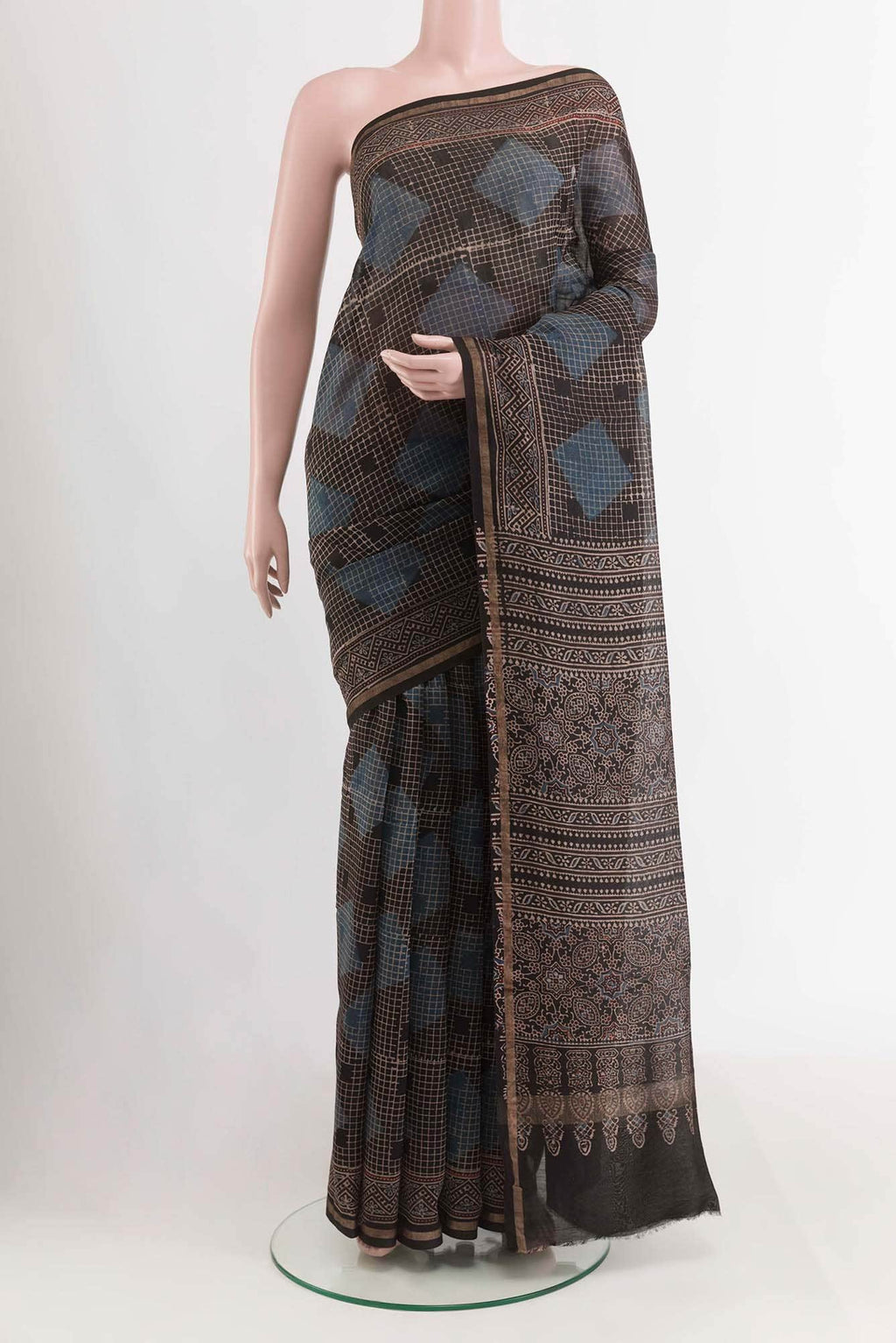 Black Blended Maheshwari Silk Cotton Saree