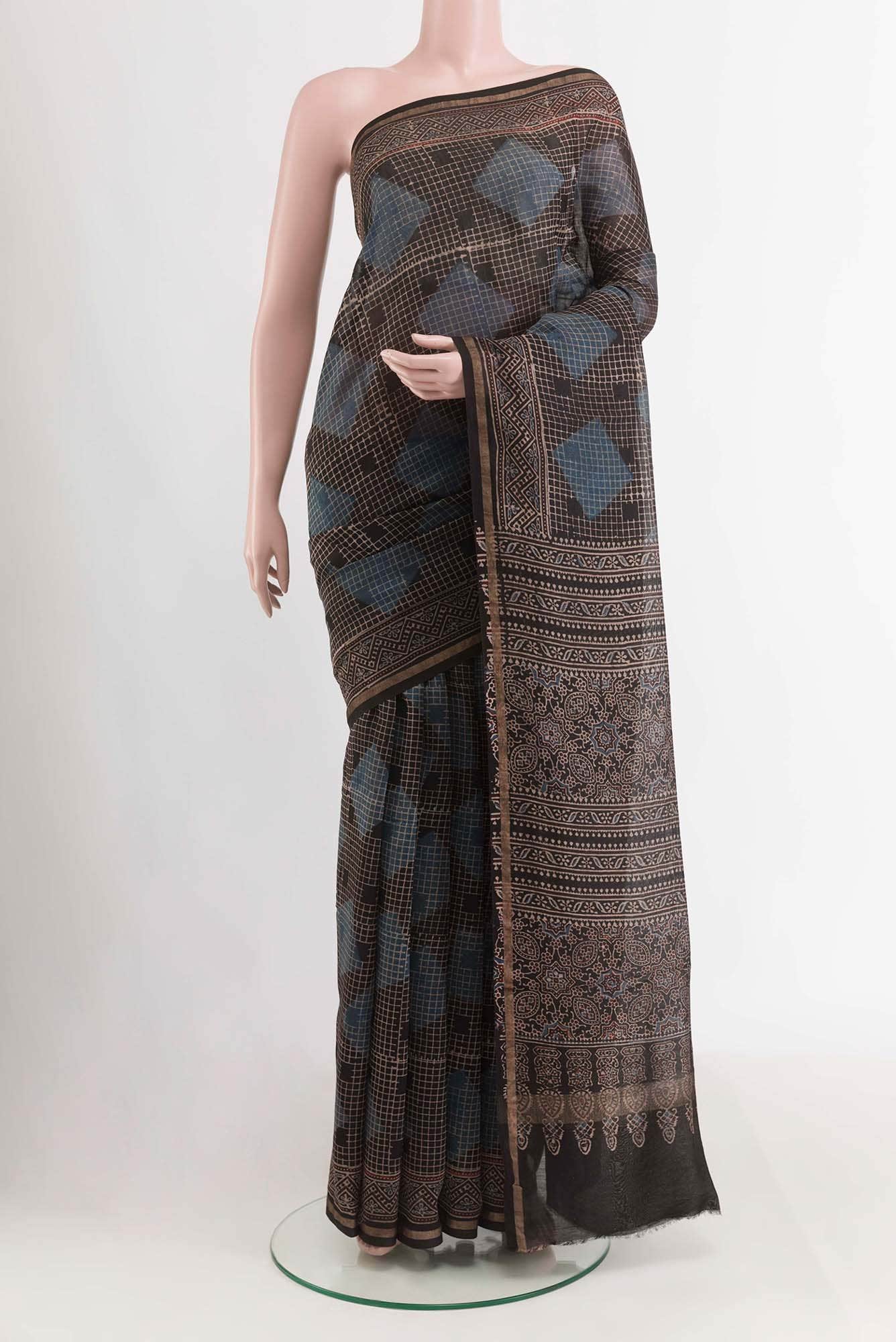 Black Blended Maheshwari Silk Cotton Saree