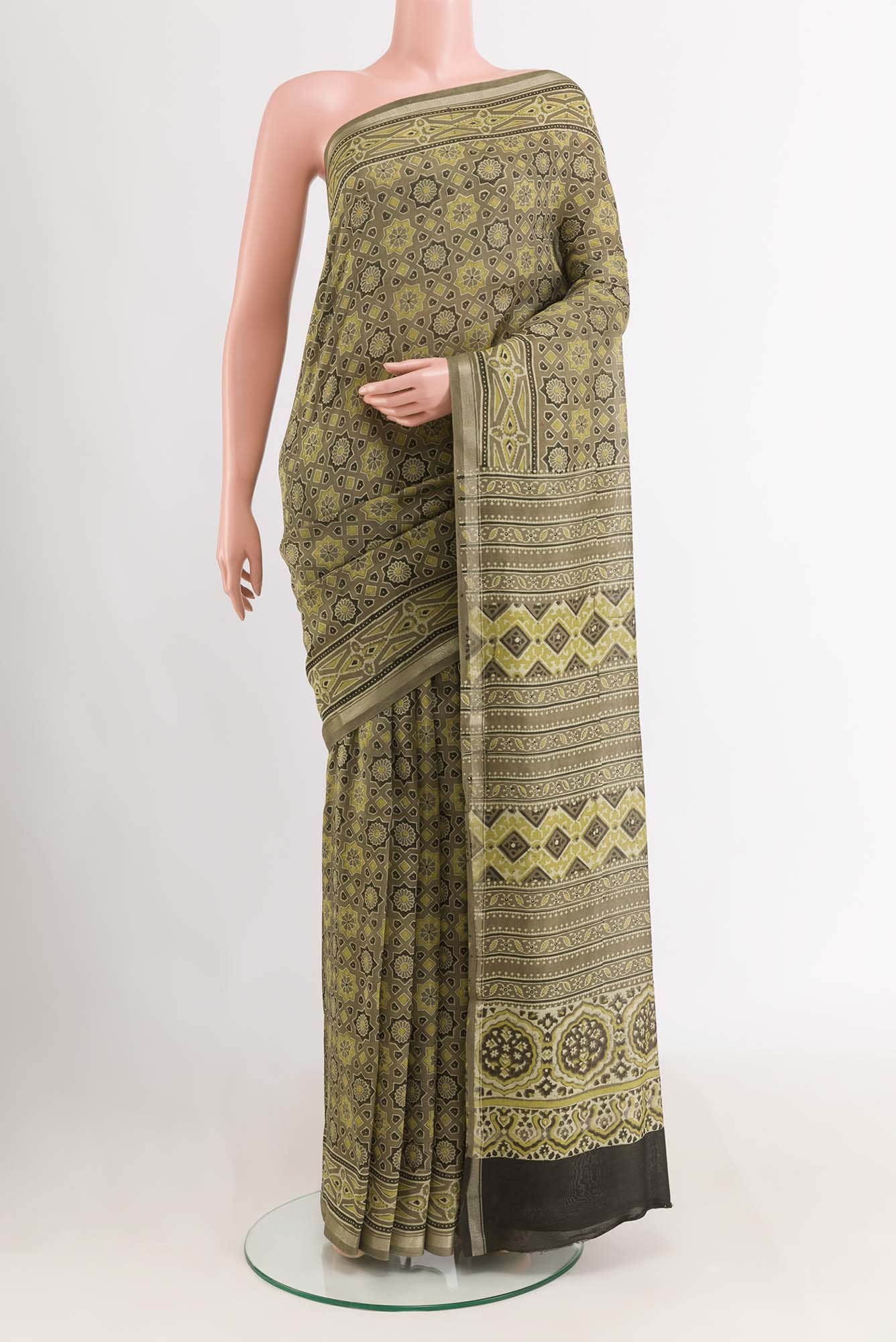 Pickle Green Blended Maheshwari Silk Cotton Saree