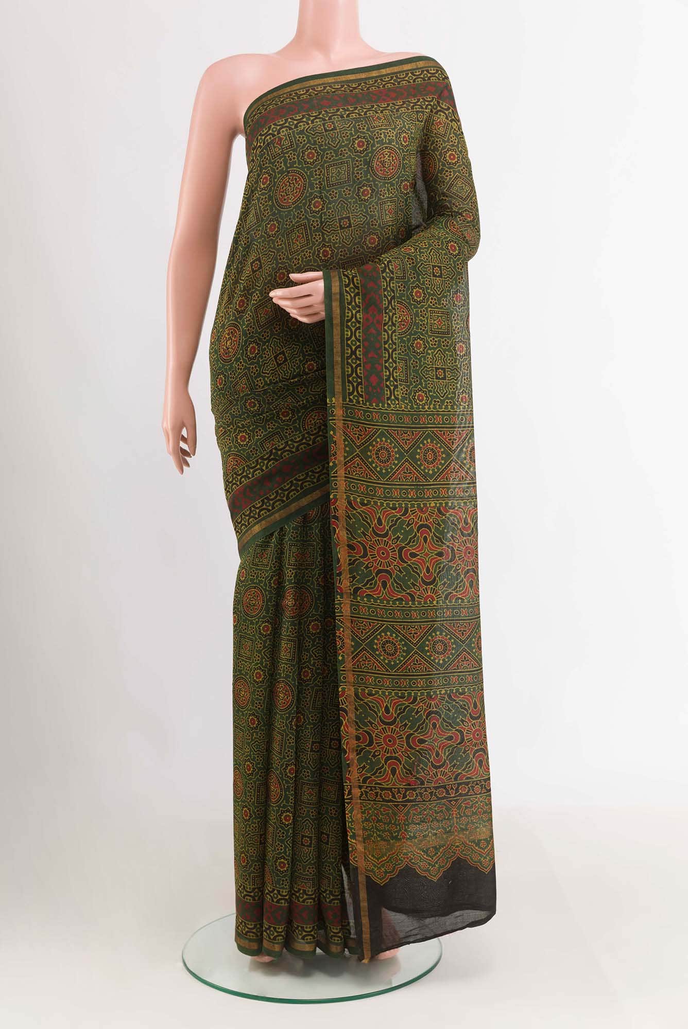 Green Blended Maheshwari Silk Cotton Saree