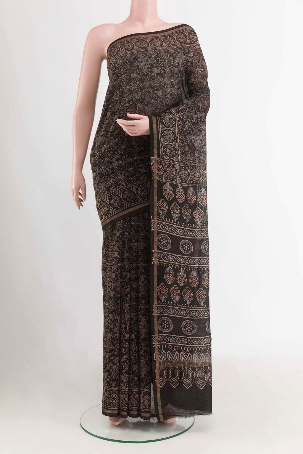 Black Blended Maheshwari Silk Cotton Saree