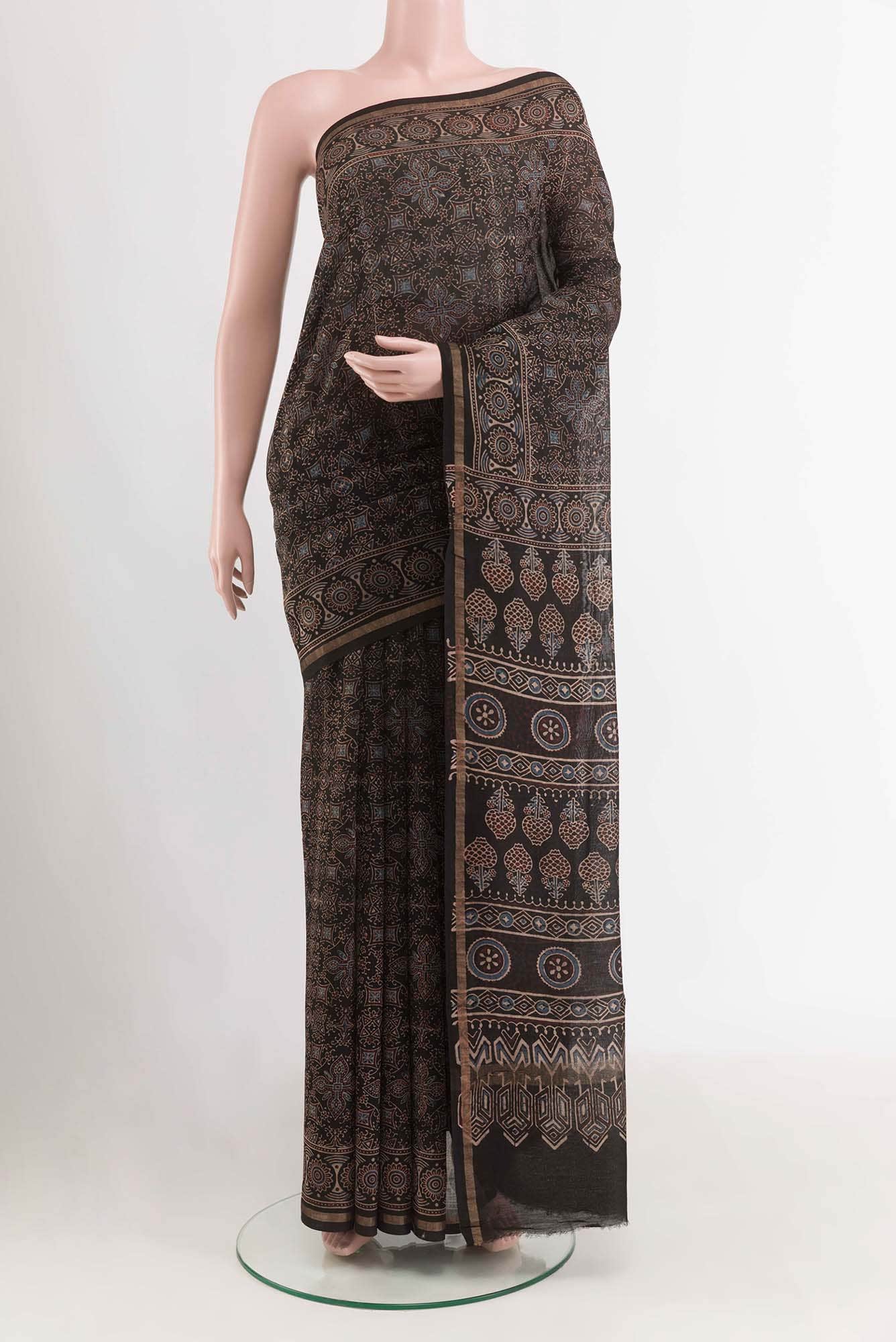 Black Blended Maheshwari Silk Cotton Saree