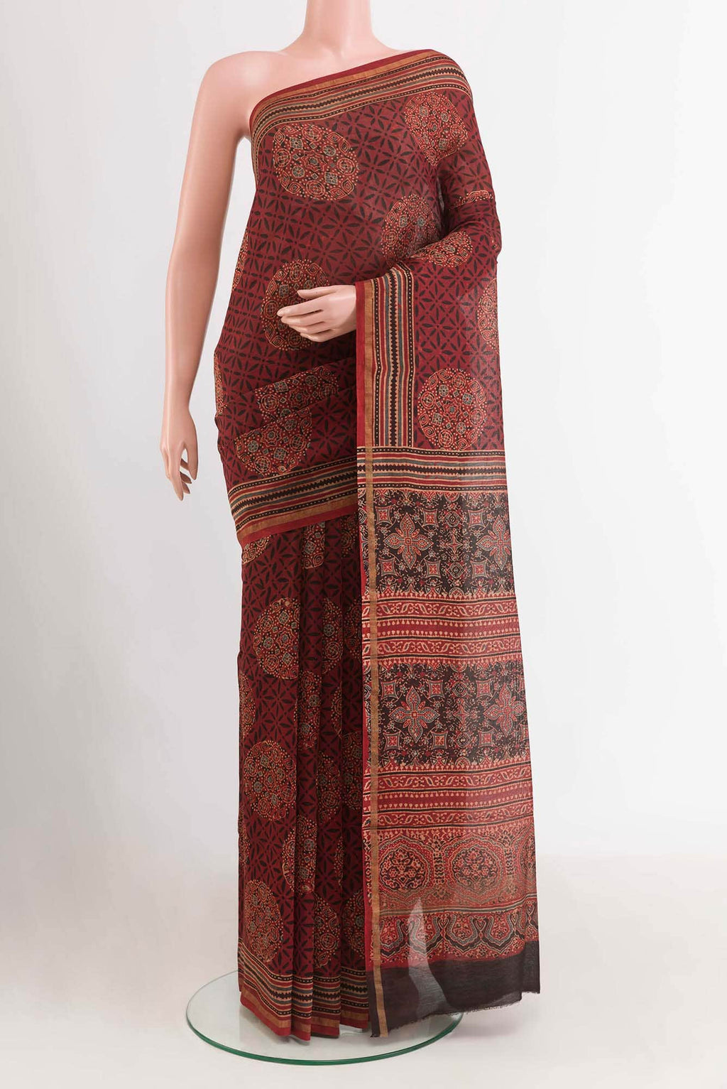 Maroon Blended Maheshwari Silk Cotton Saree