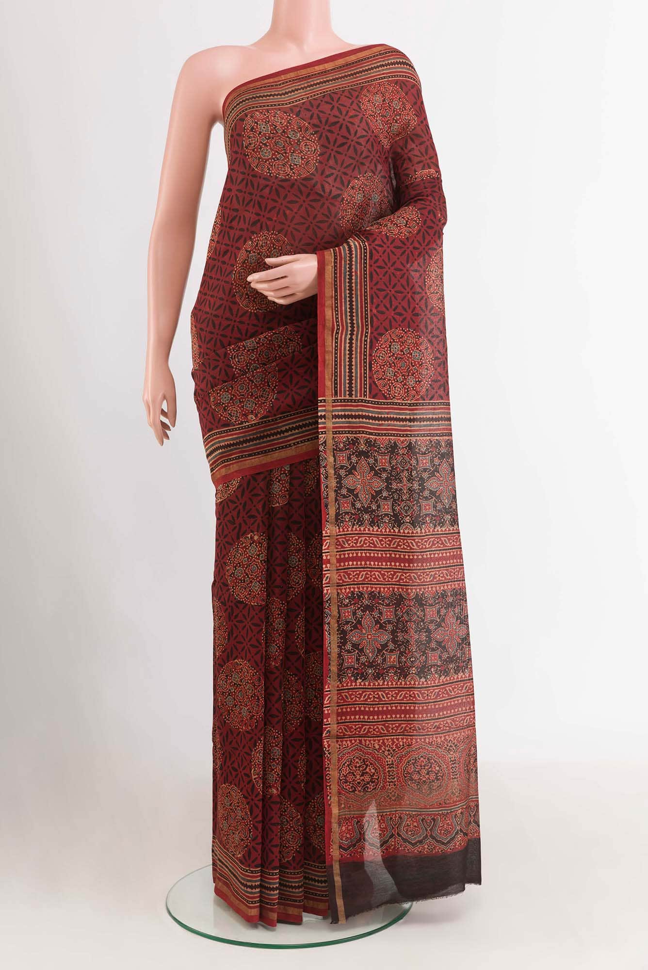 Maroon Blended Maheshwari Silk Cotton Saree