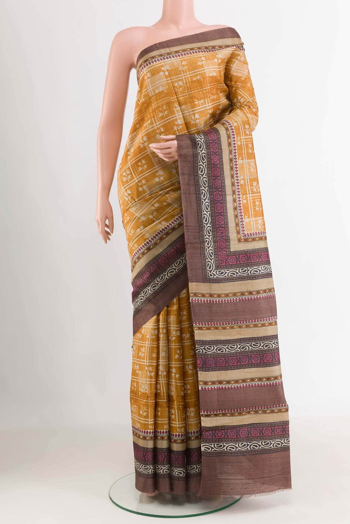 Mustard Tussar Silk Saree
