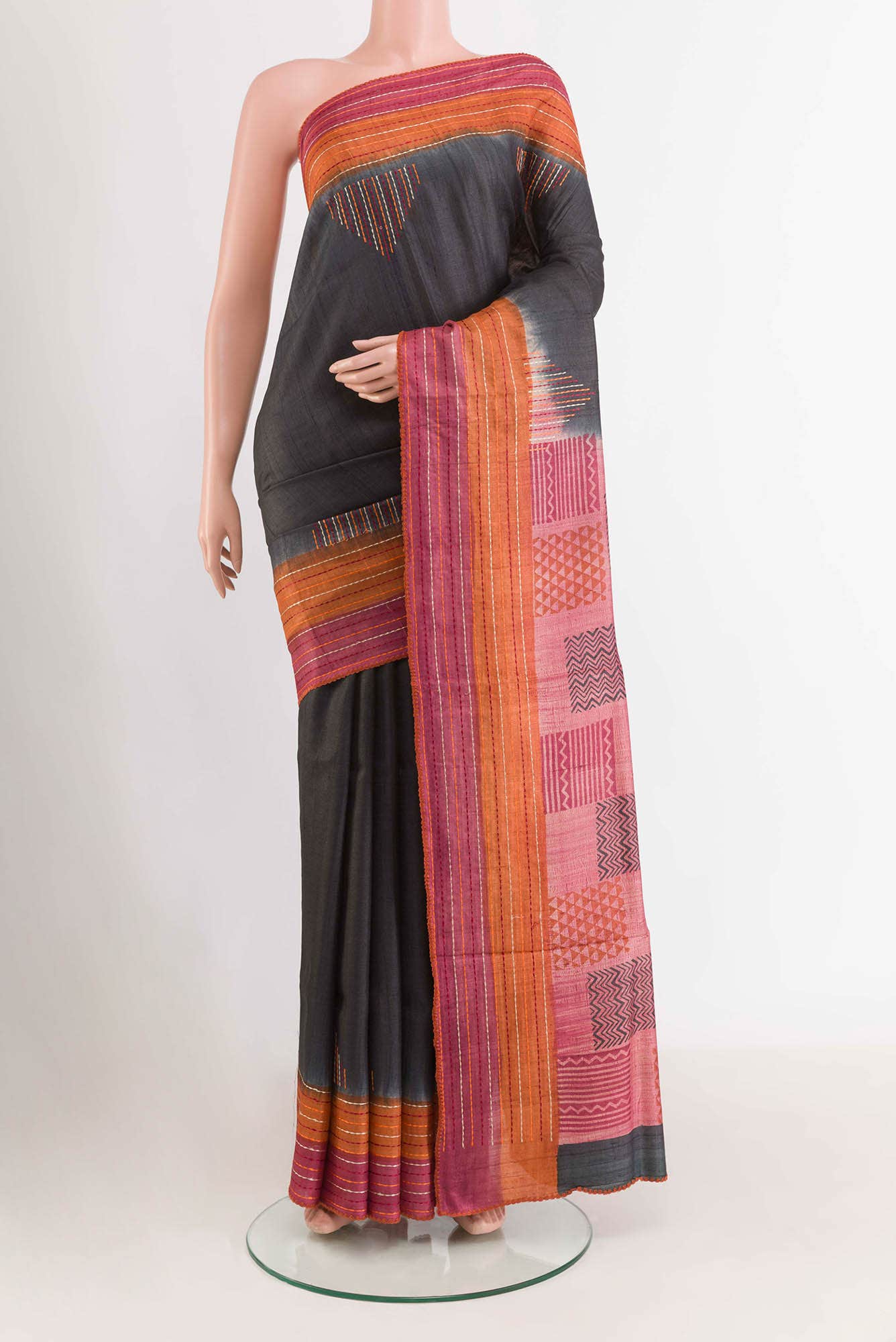 Black Tussar Silk Saree