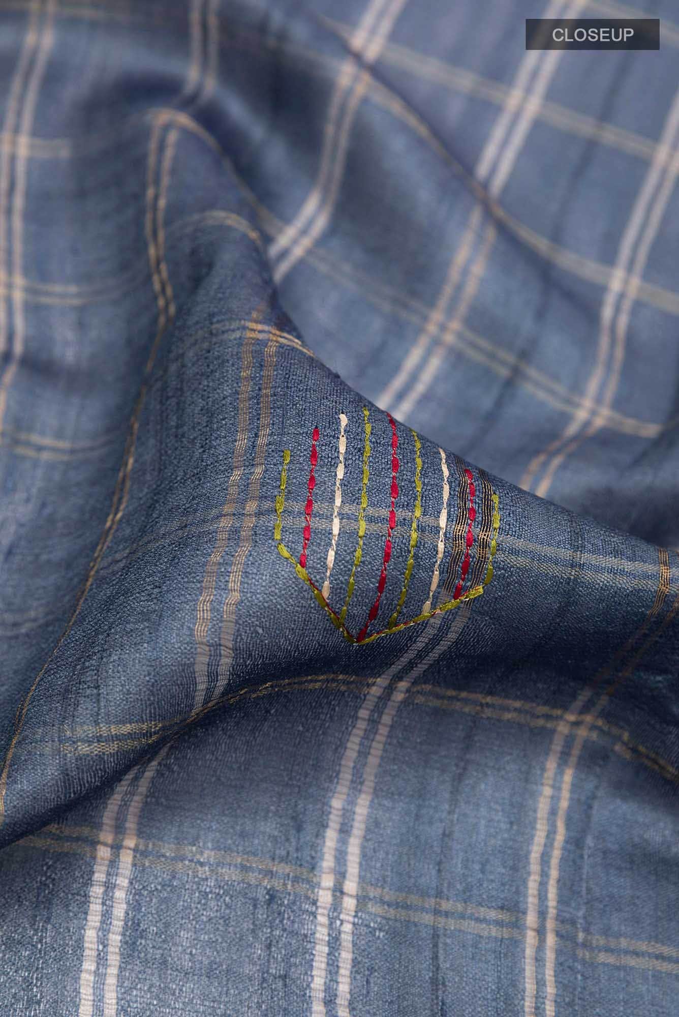 Grey Tussar Silk Saree