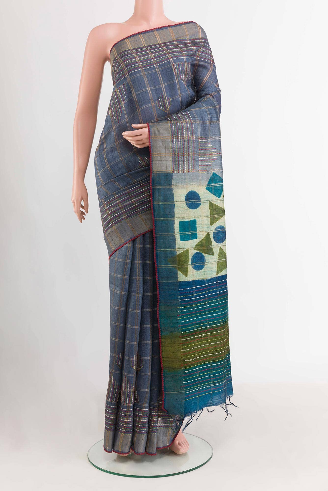 Grey Tussar Silk Saree