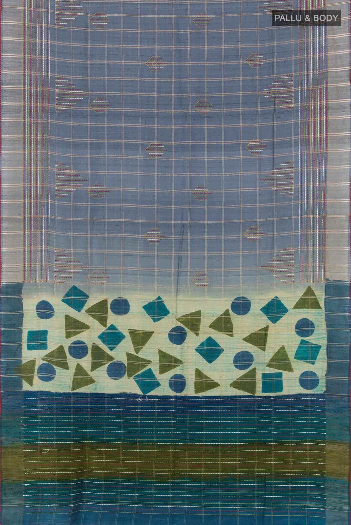 Grey Tussar Silk Saree