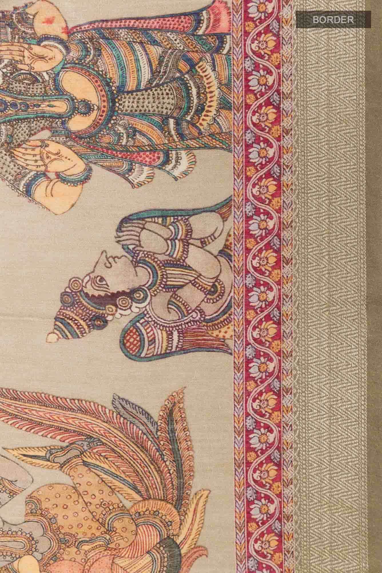Beige Tussar Silk Saree