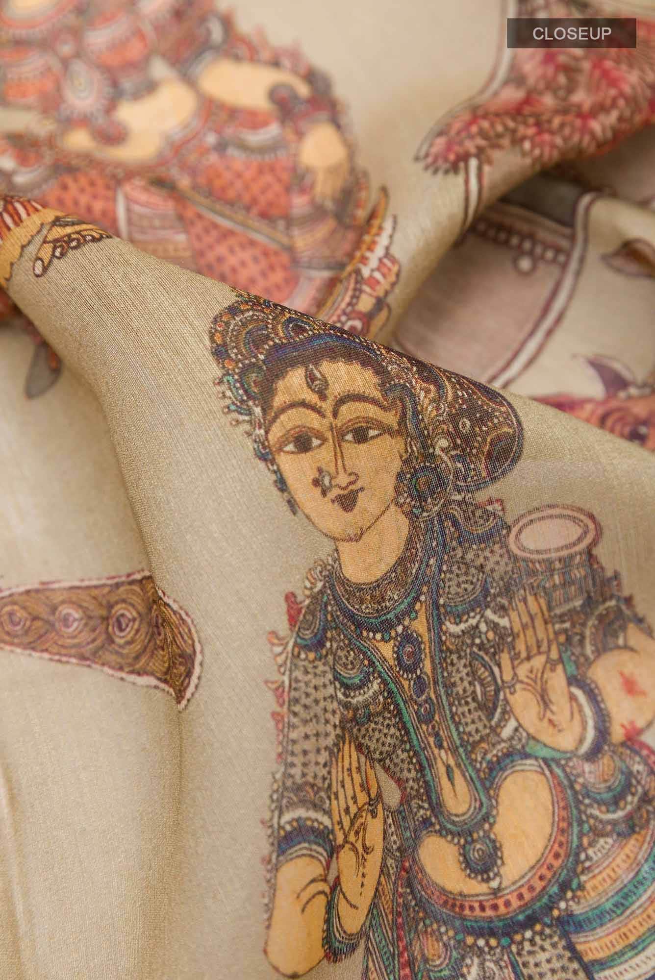 Beige Tussar Silk Saree