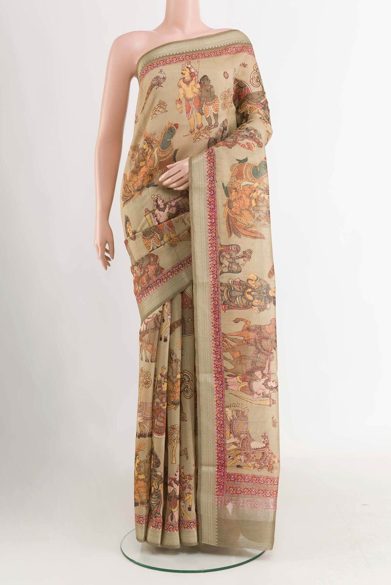 Beige Tussar Silk Saree