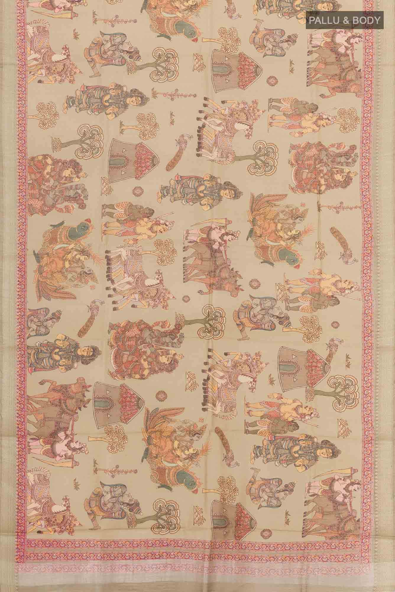 Beige Tussar Silk Saree
