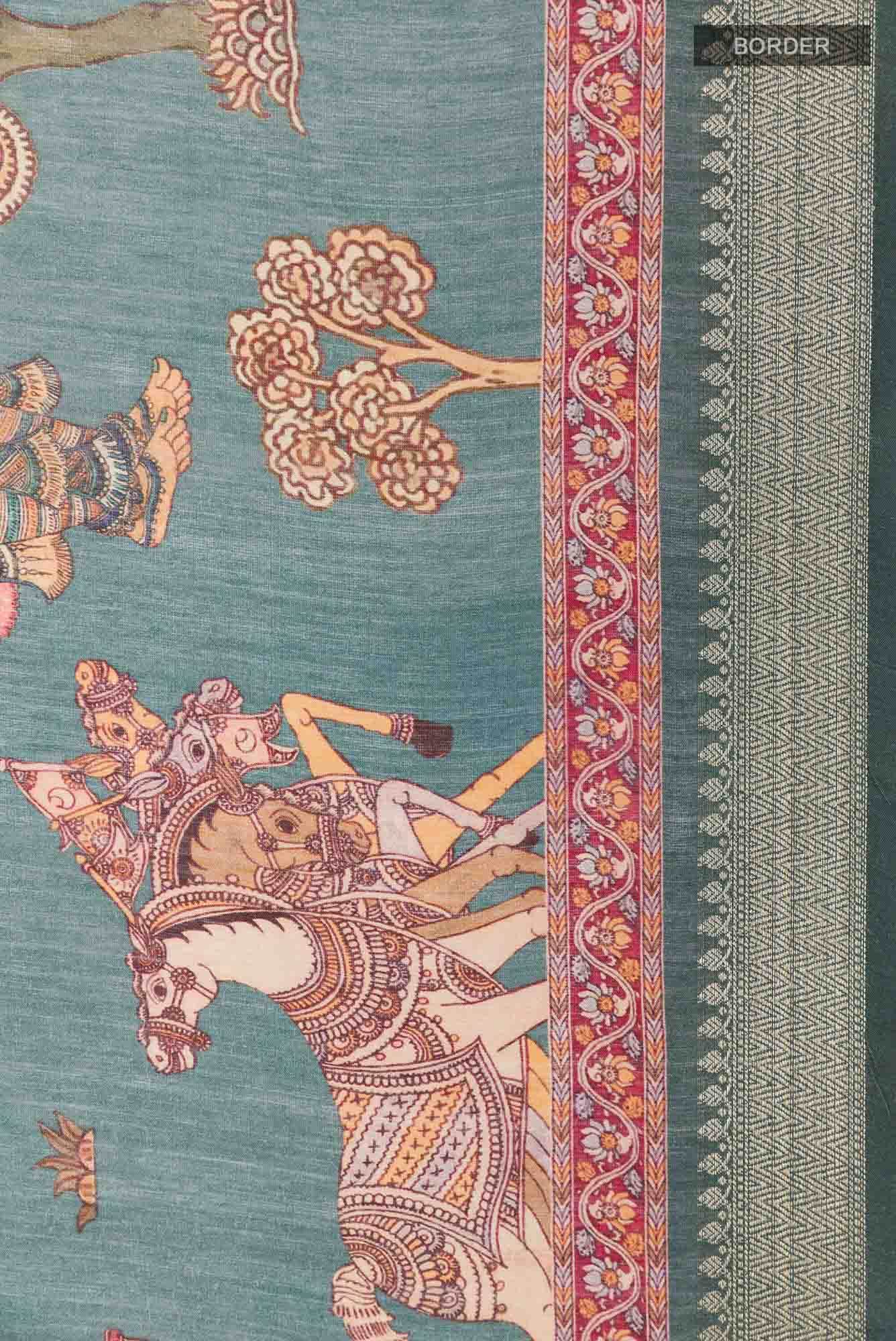 Teal Tussar Silk Saree