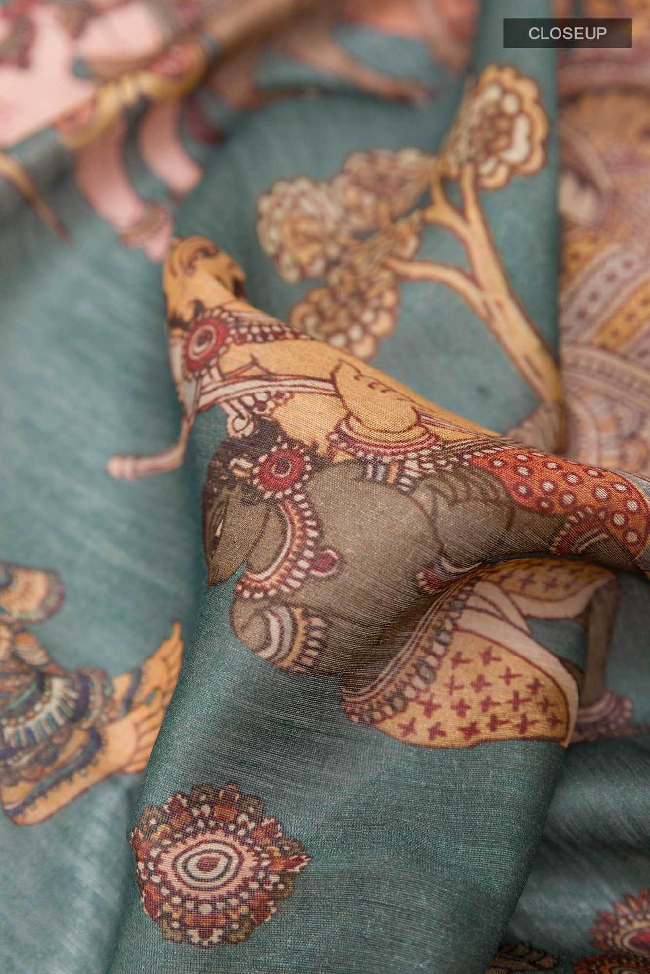 Teal Tussar Silk Saree