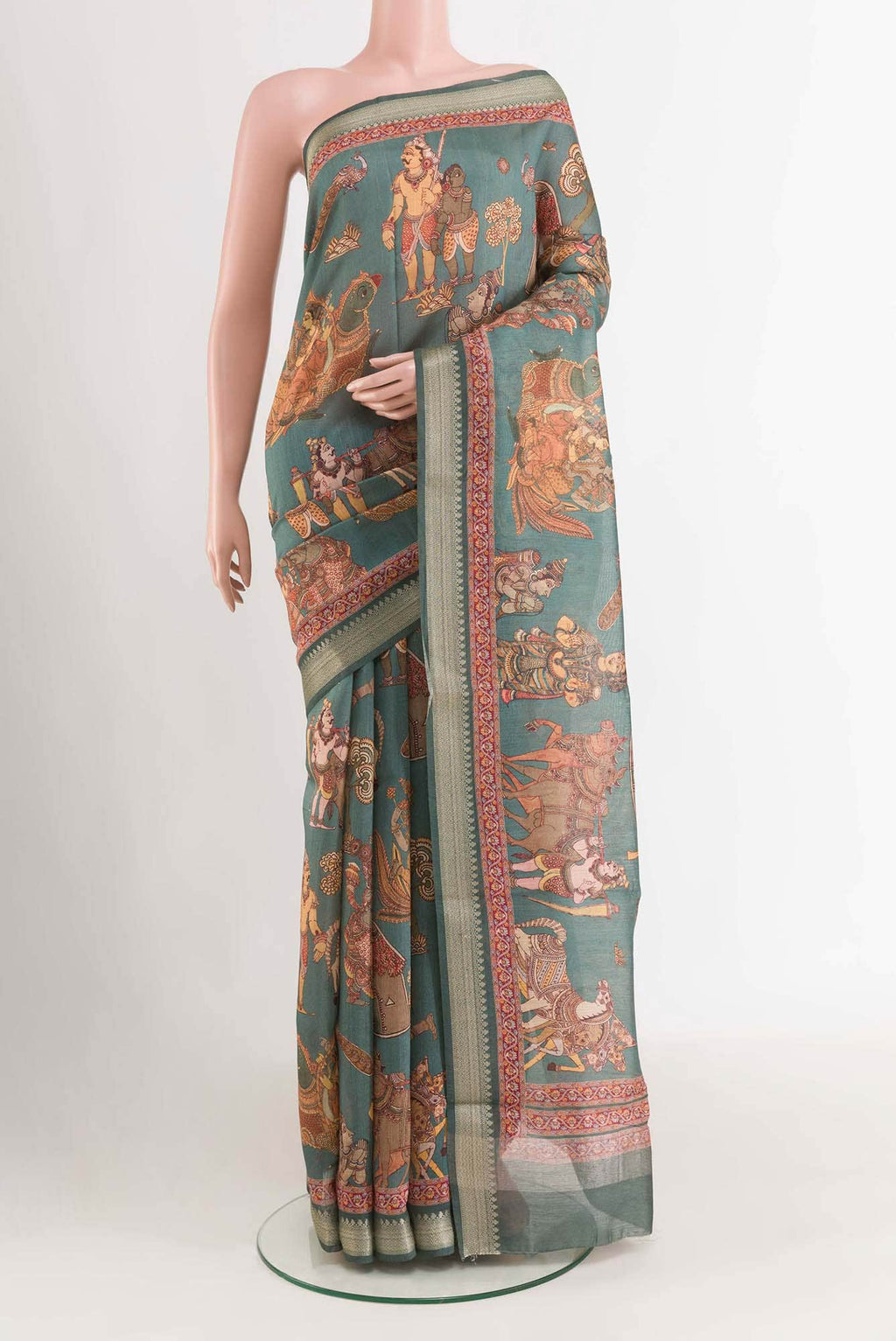 Teal Tussar Silk Saree