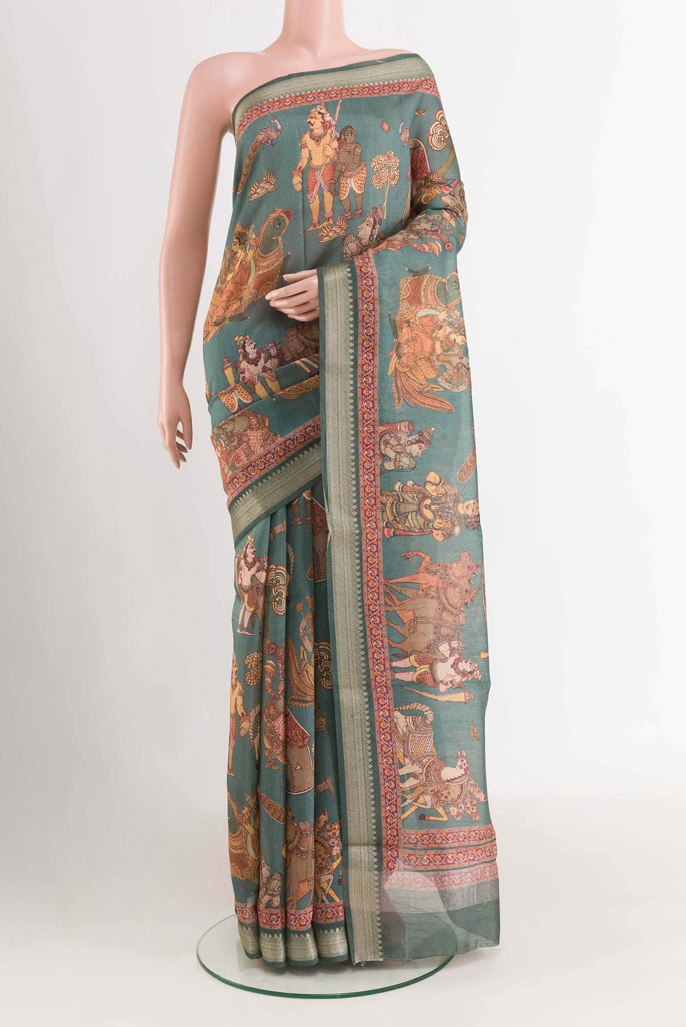 Teal Tussar Silk Saree