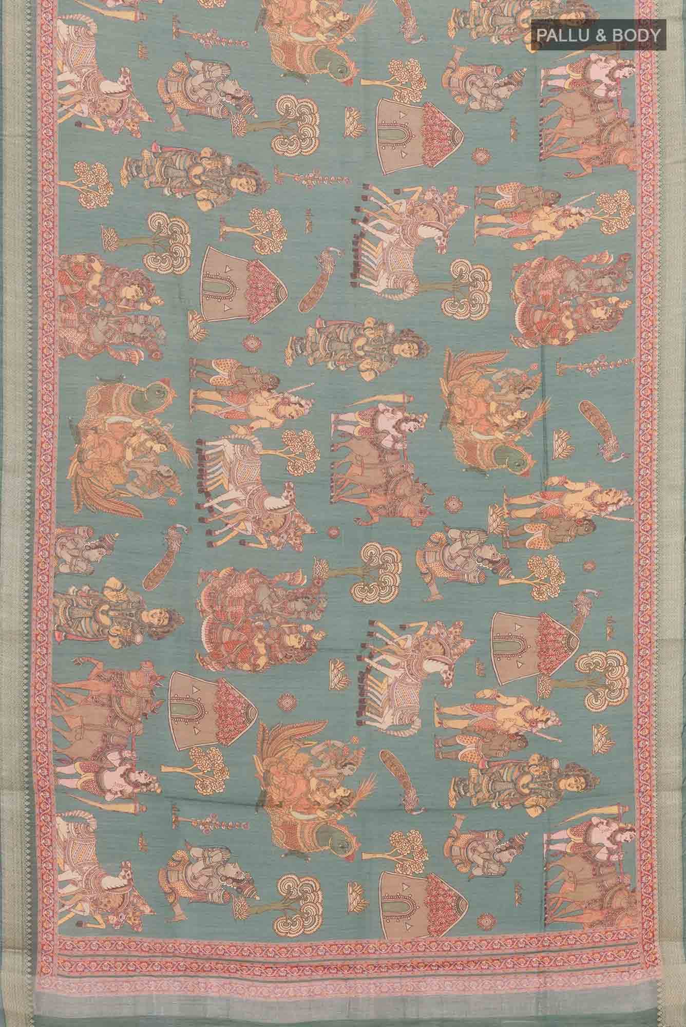 Teal Tussar Silk Saree