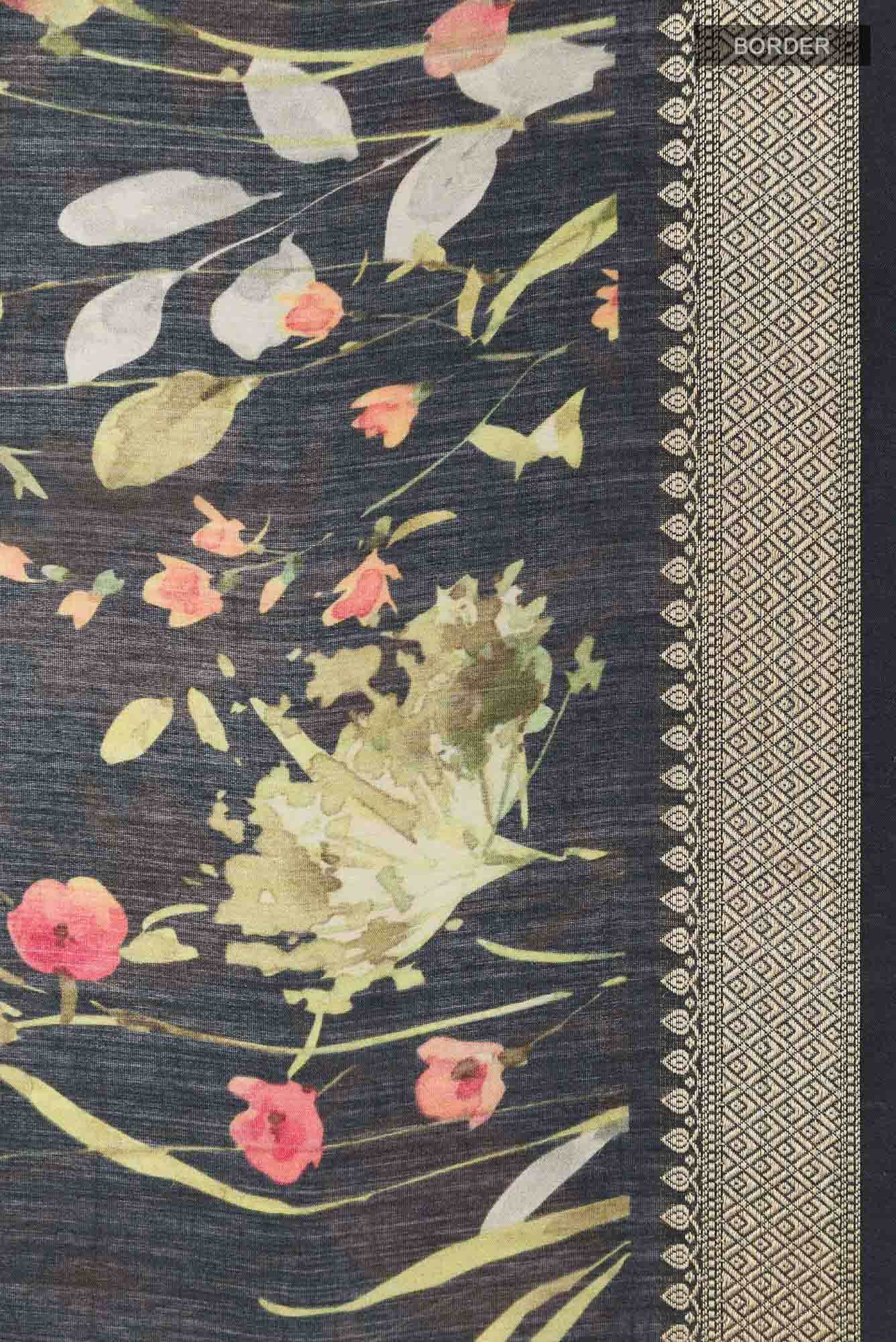 Black Tussar Silk Saree