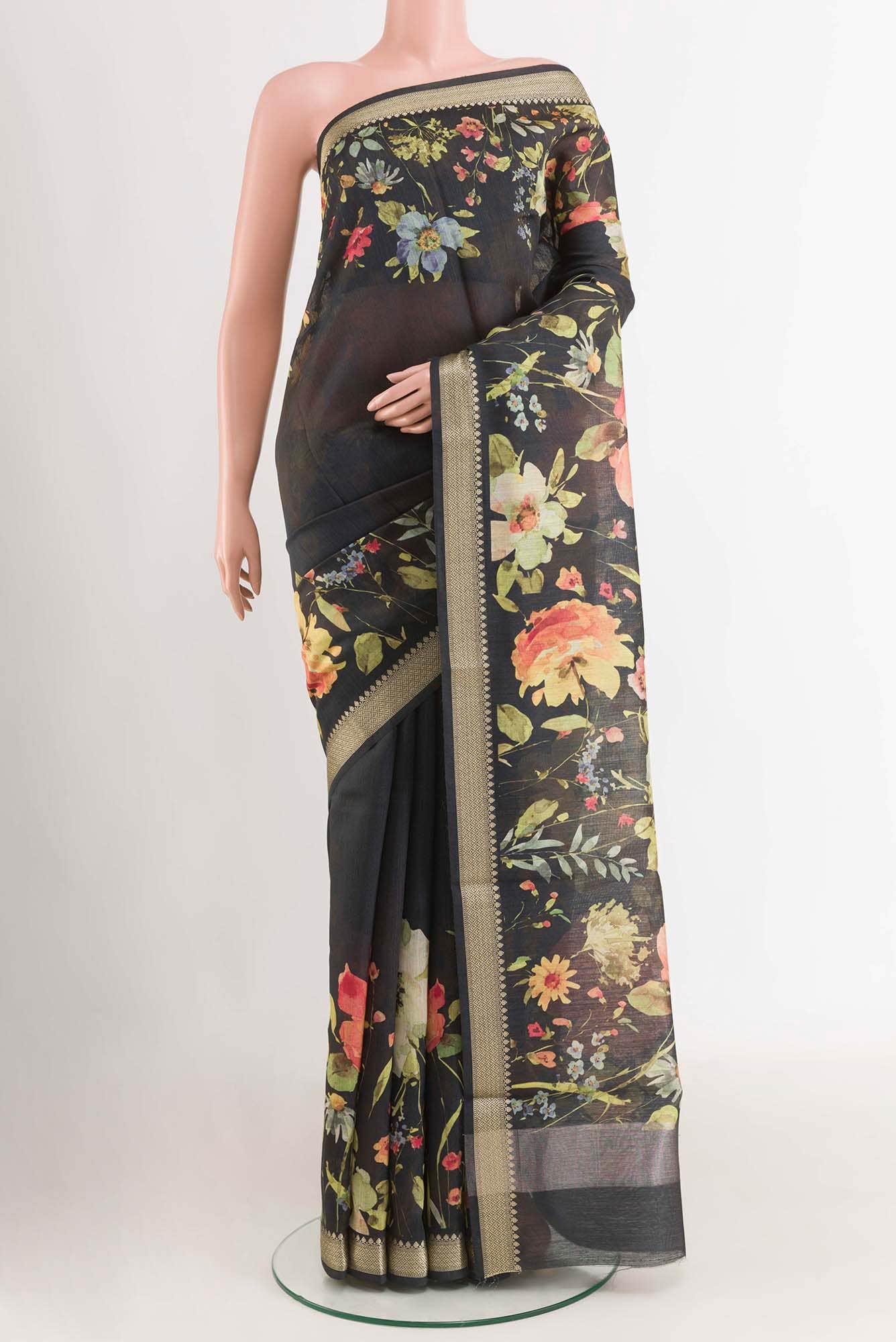 Black Tussar Silk Saree