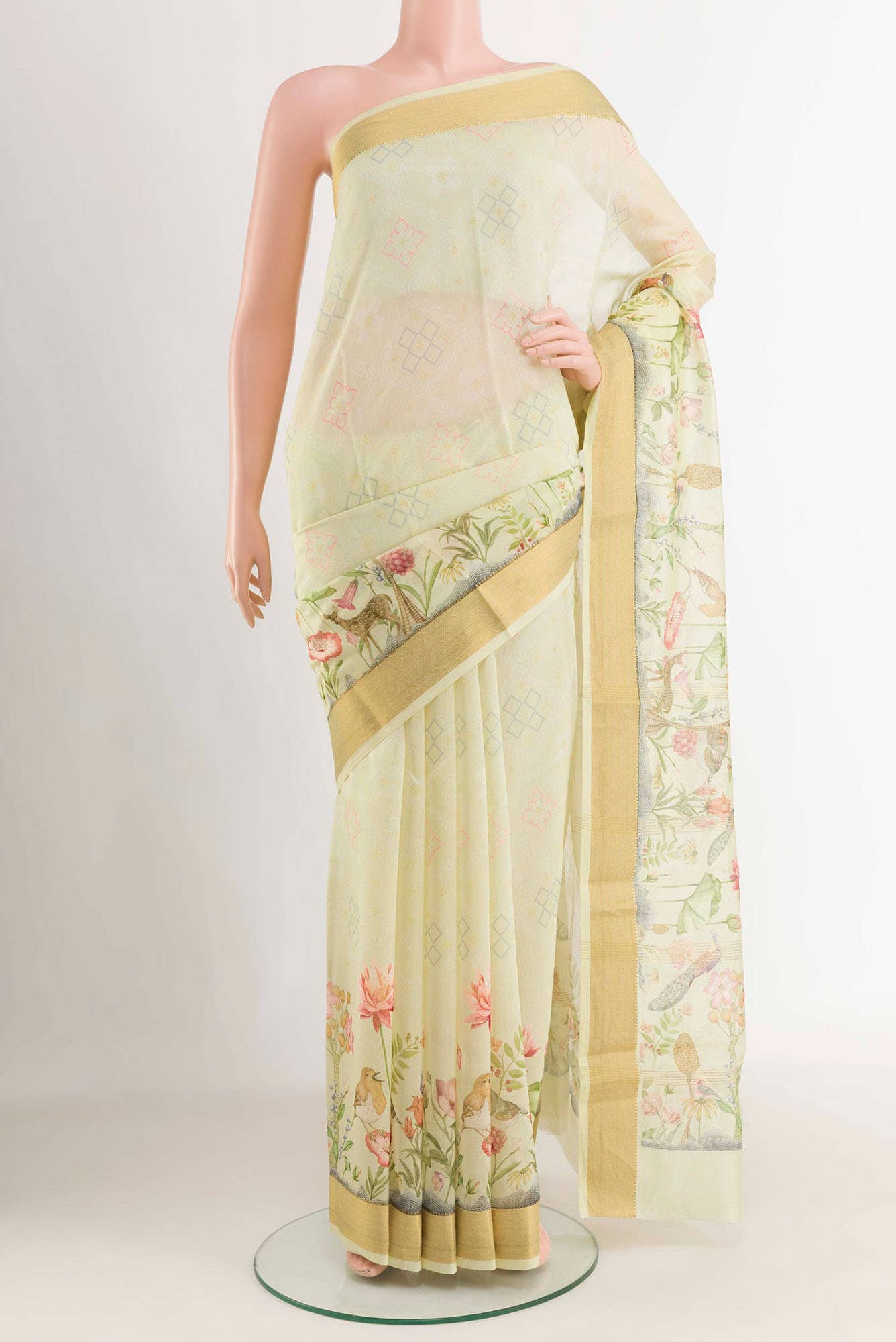 Yellow Blended Maheshwari Silk Cotton Saree