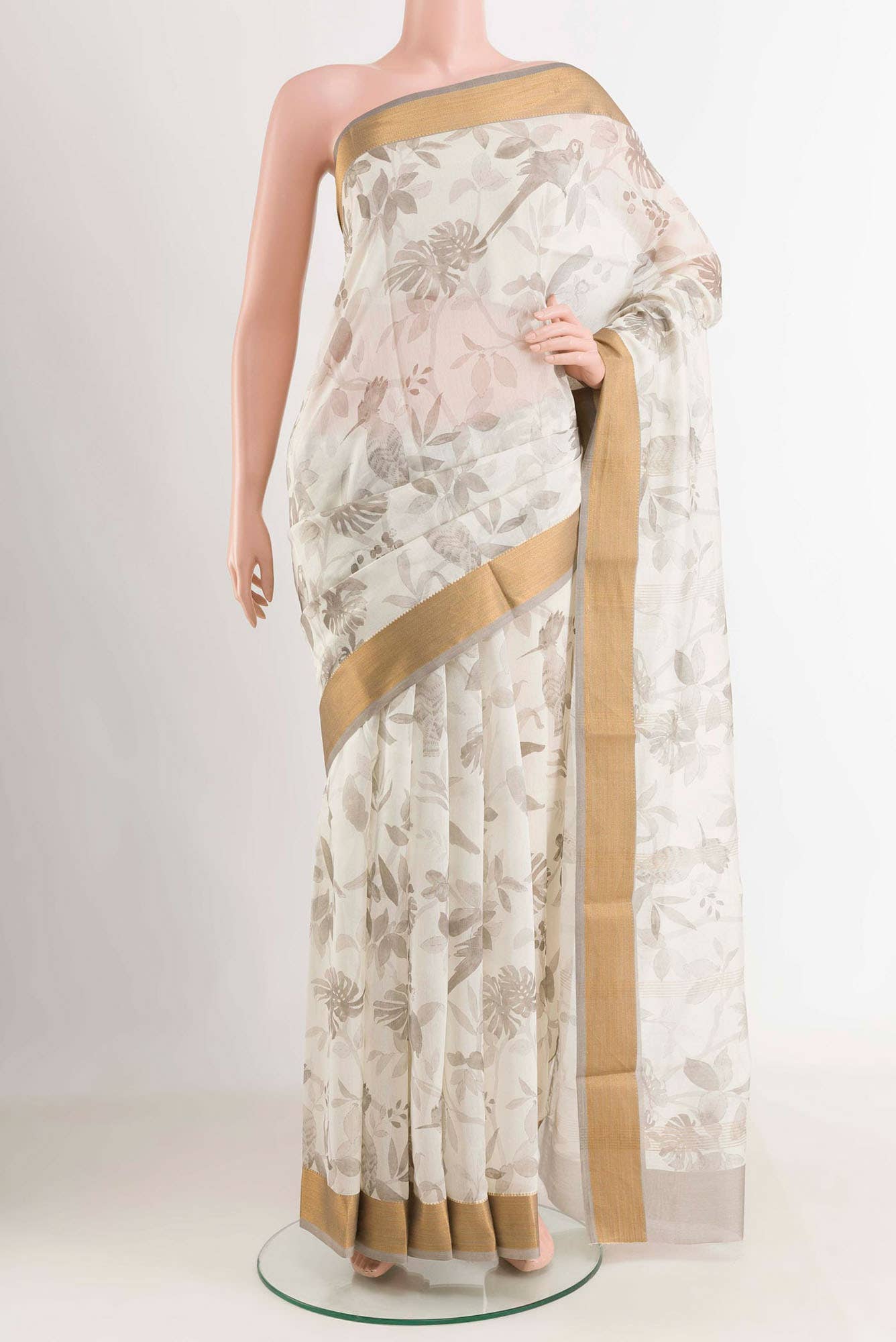 White Blended Maheshwari Silk Cotton Saree