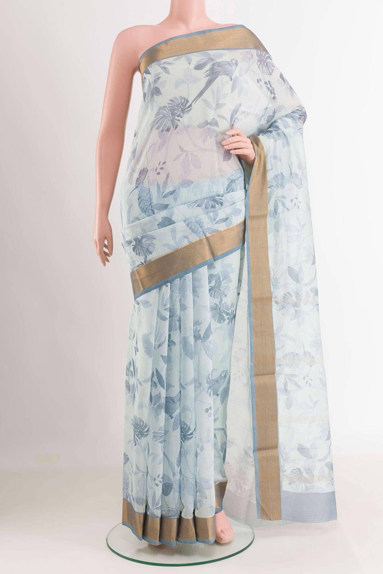 Light Blue Blended Maheshwari Silk Cotton Saree
