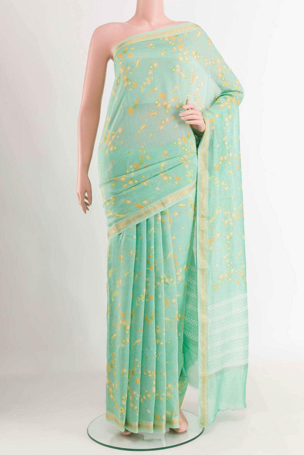 Sea Green Blended Maheshwari Silk Cotton Saree