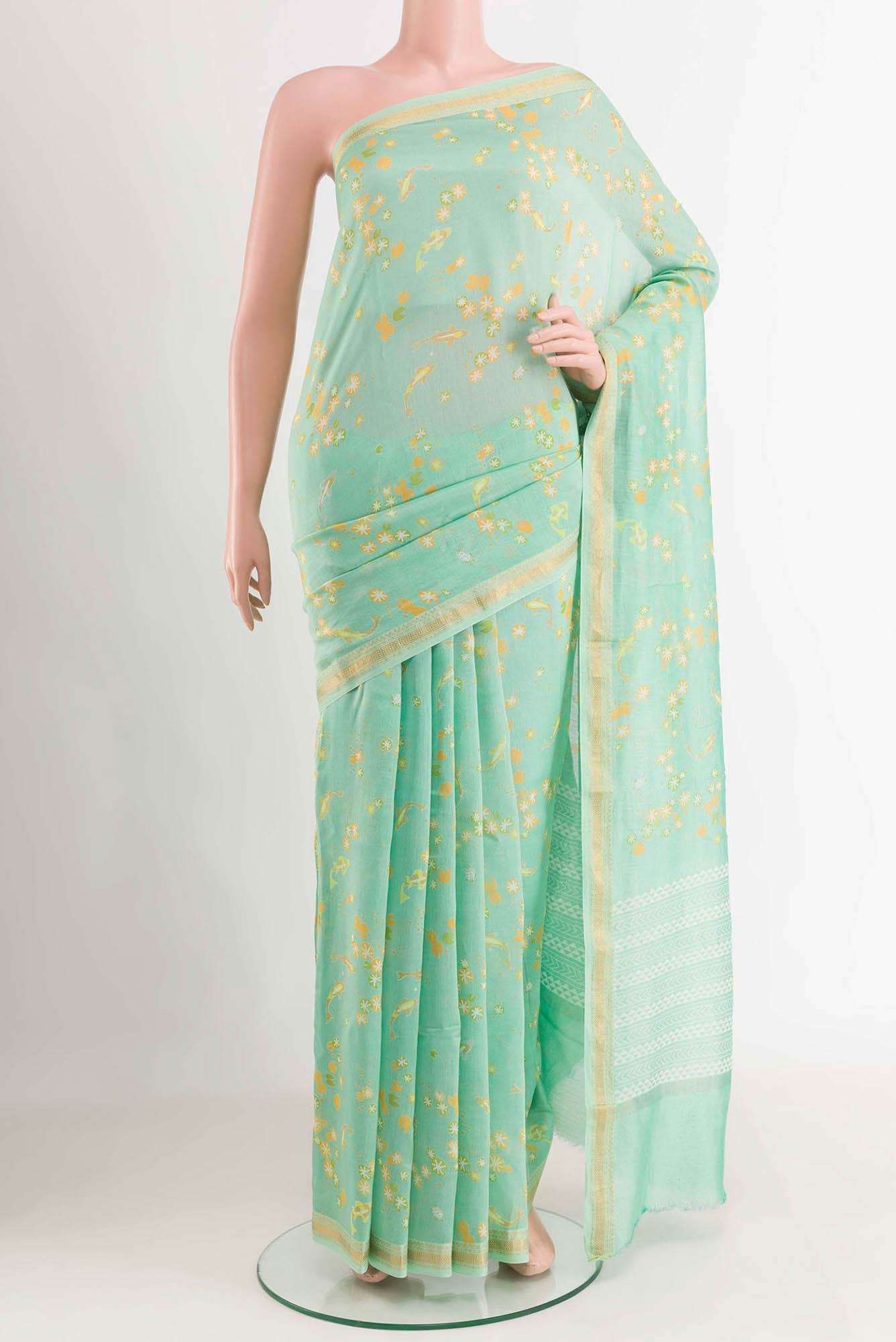 Sea Green Blended Maheshwari Silk Cotton Saree