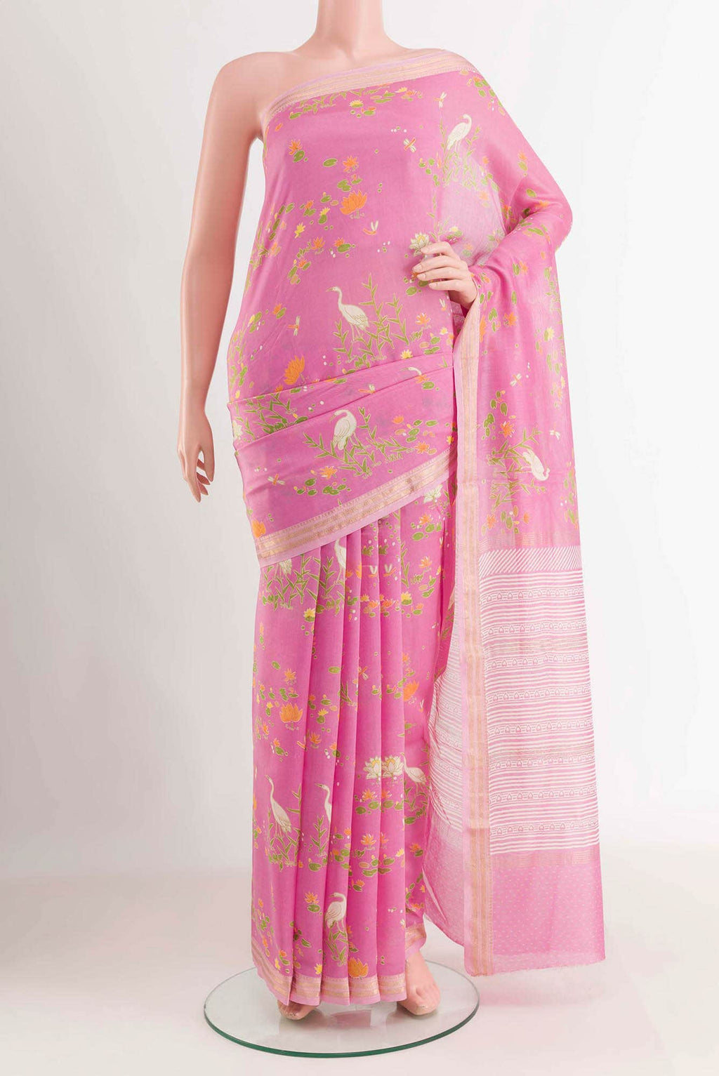 Pink Blended Maheshwari Silk Cotton Saree