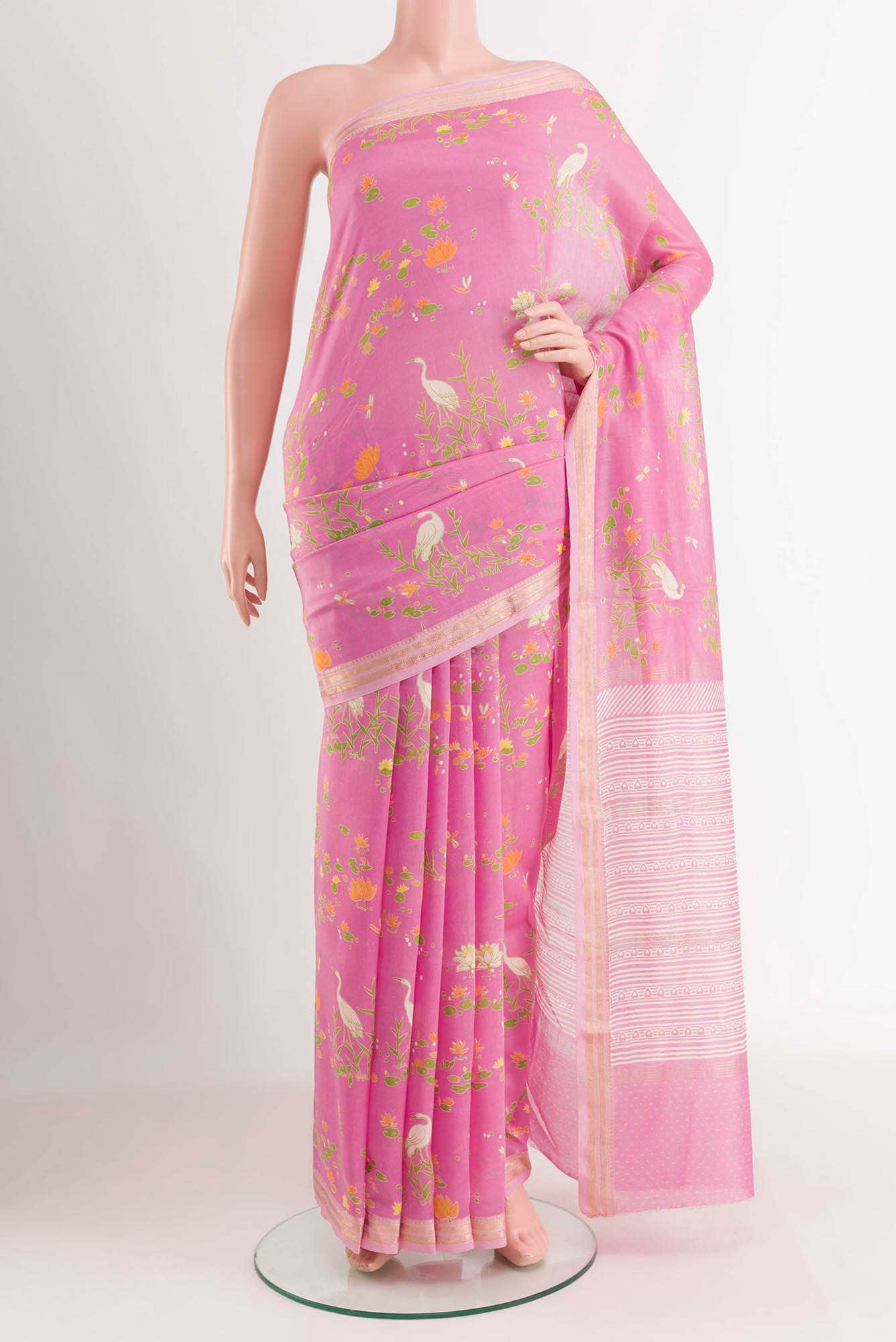 Pink Blended Maheshwari Silk Cotton Saree