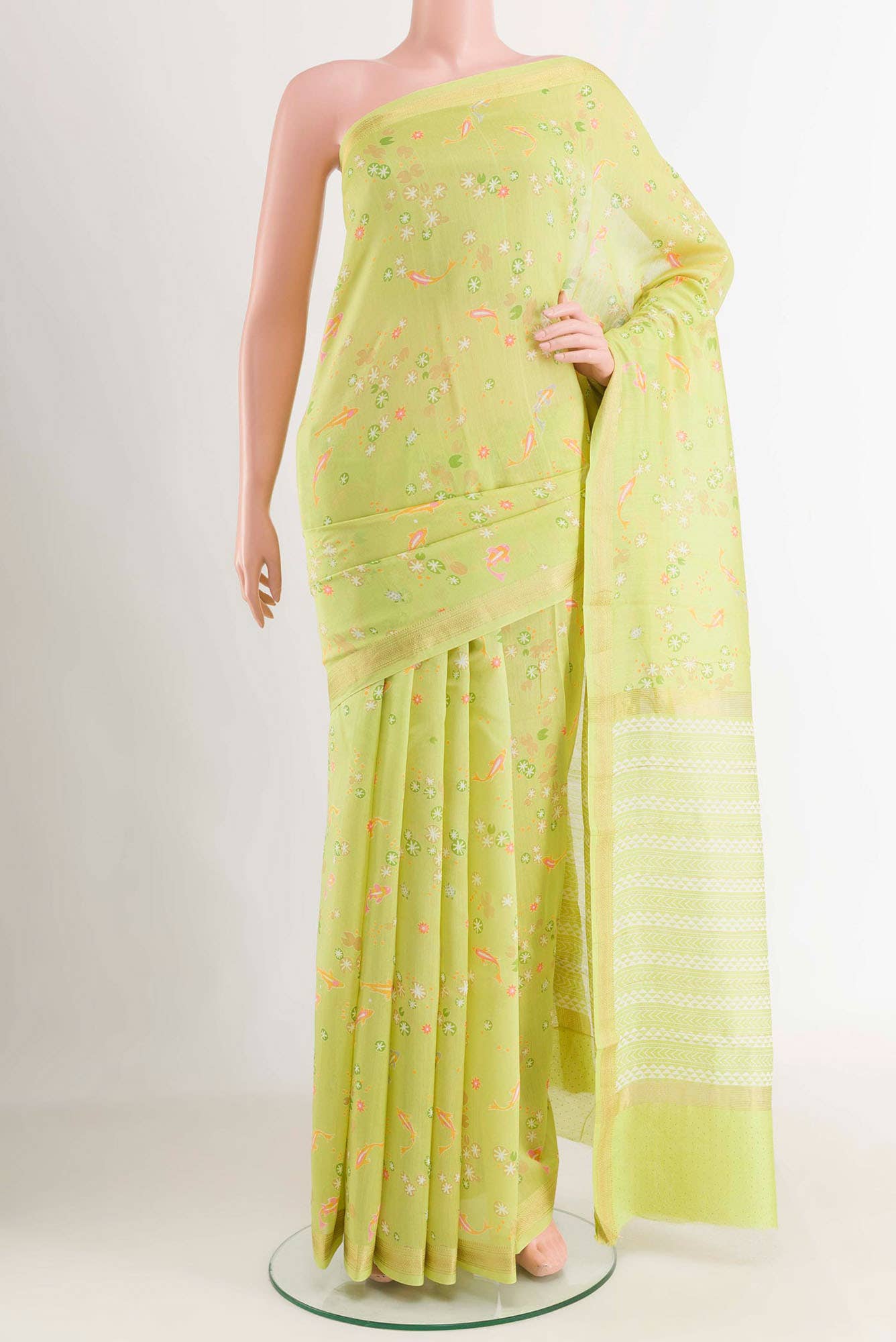 Light Green Blended Maheshwari Silk Cotton Saree