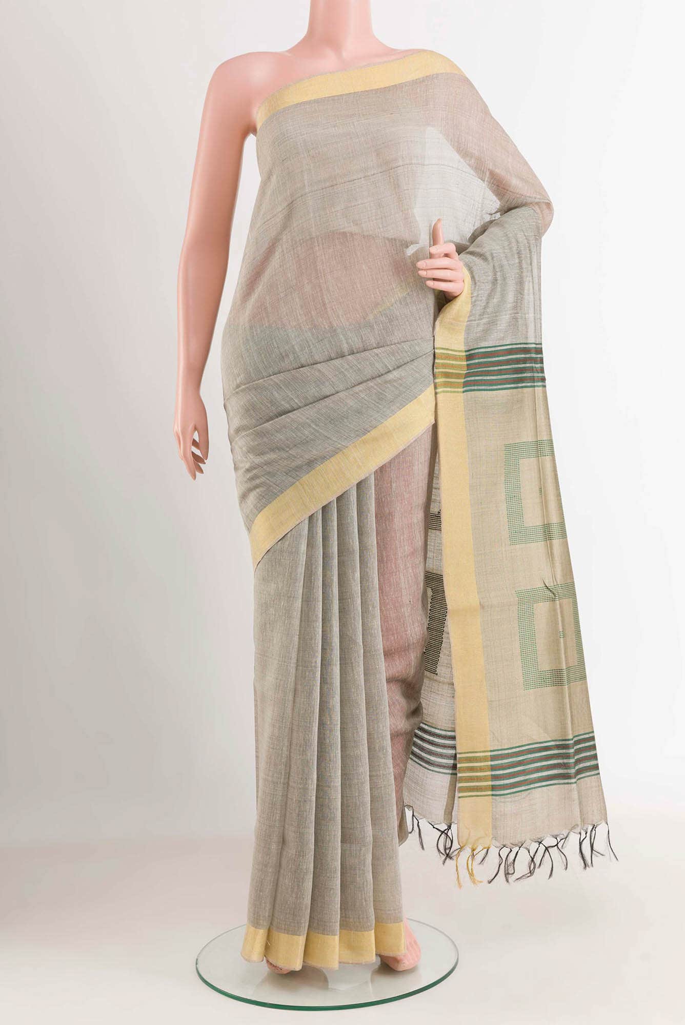 Grey Tussar Silk Saree