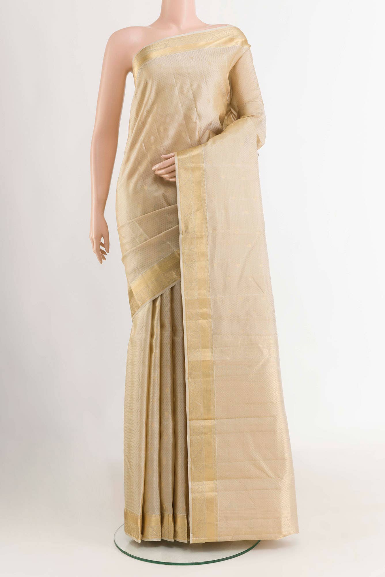 Beige Dual Tone Kanchipuram Silk Saree