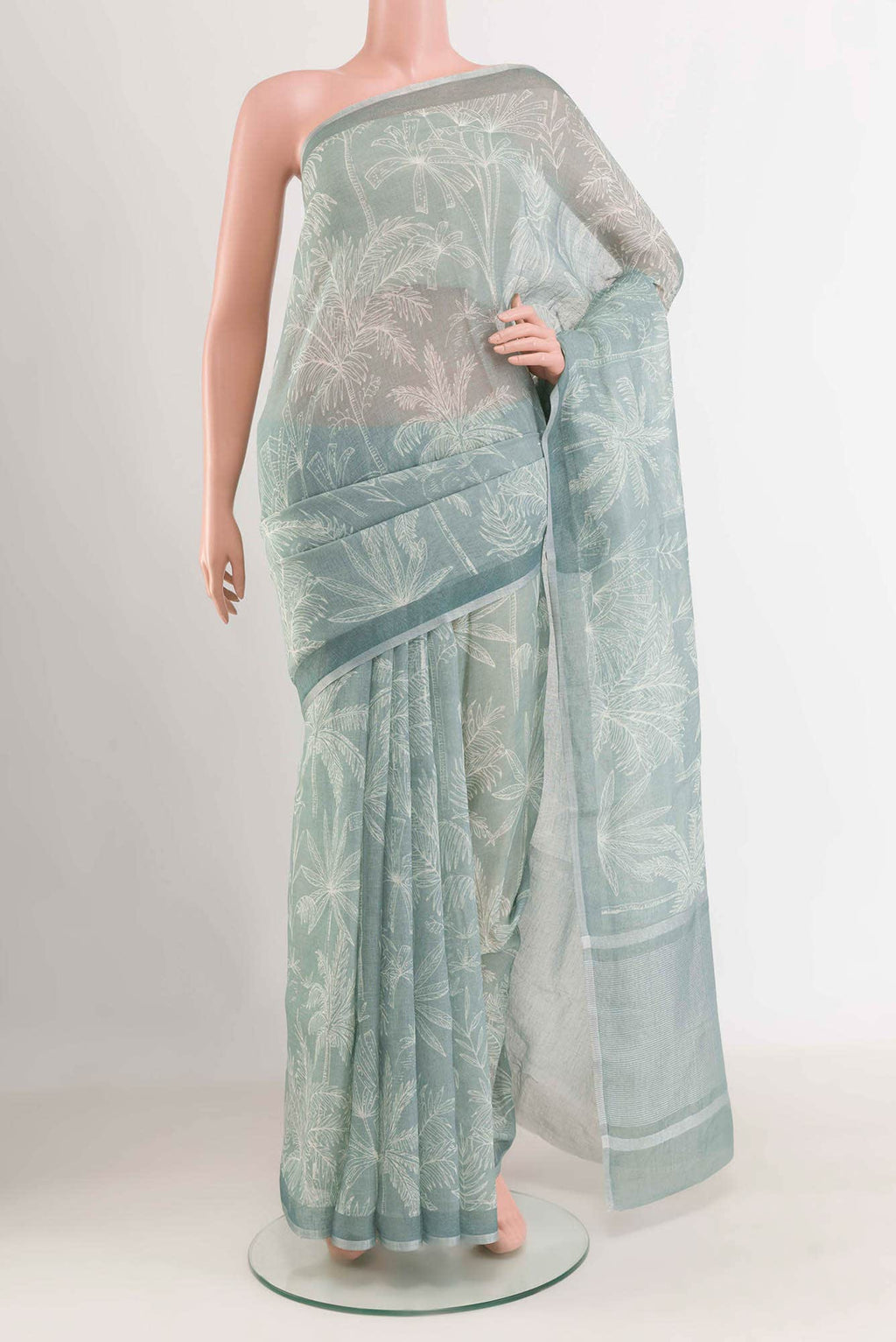 Blue Linen Cotton Saree