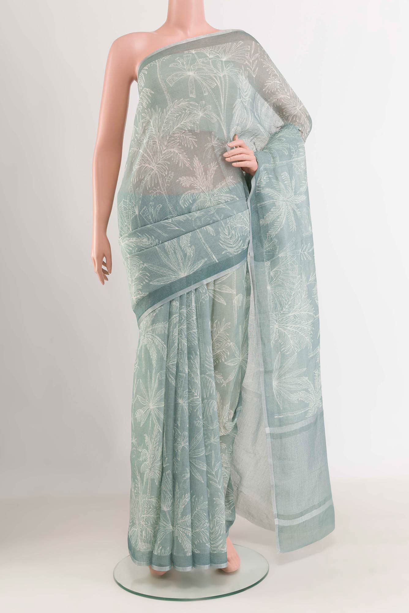 Blue Linen Cotton Saree