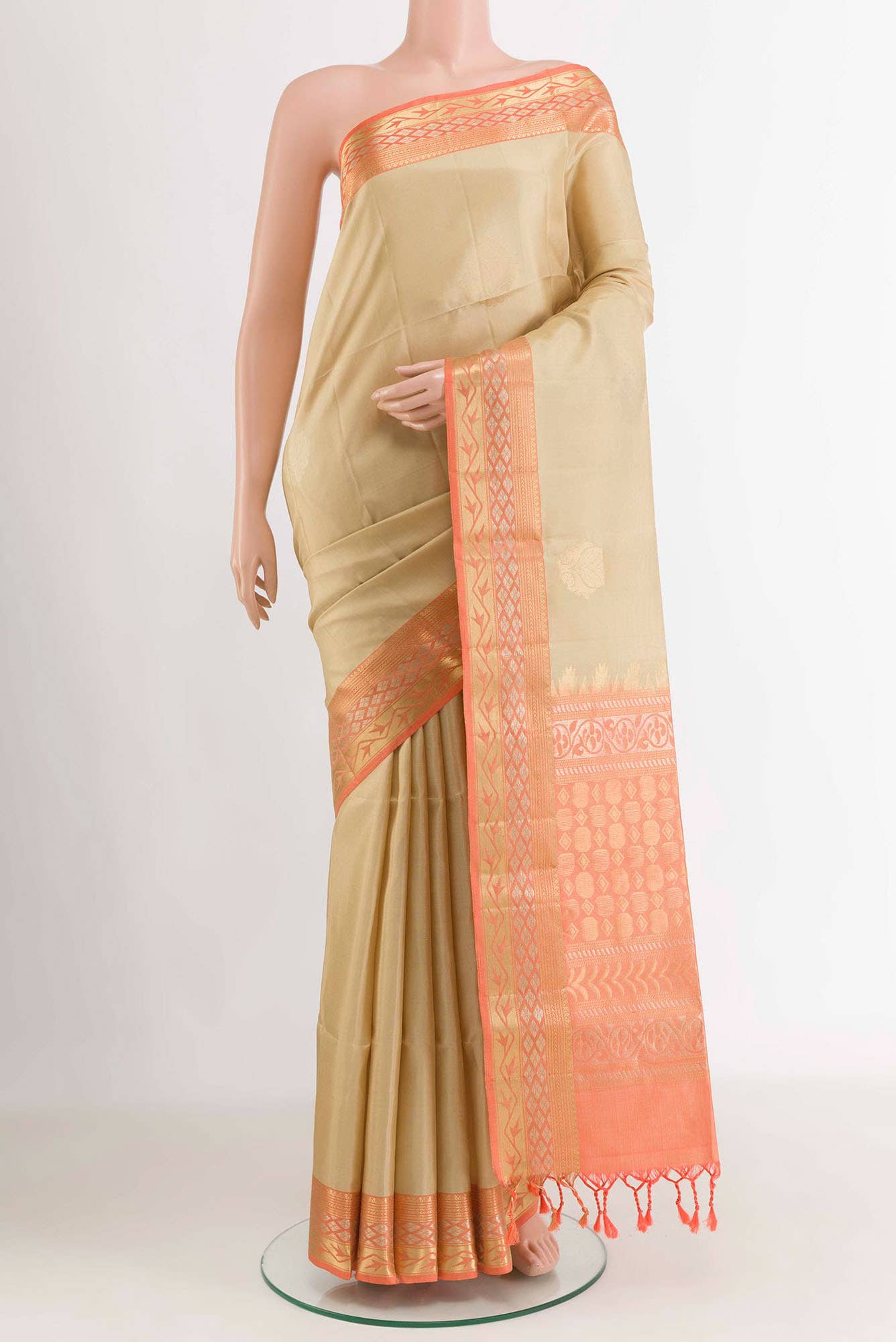 Beige Dual Tone Soft Silk Saree
