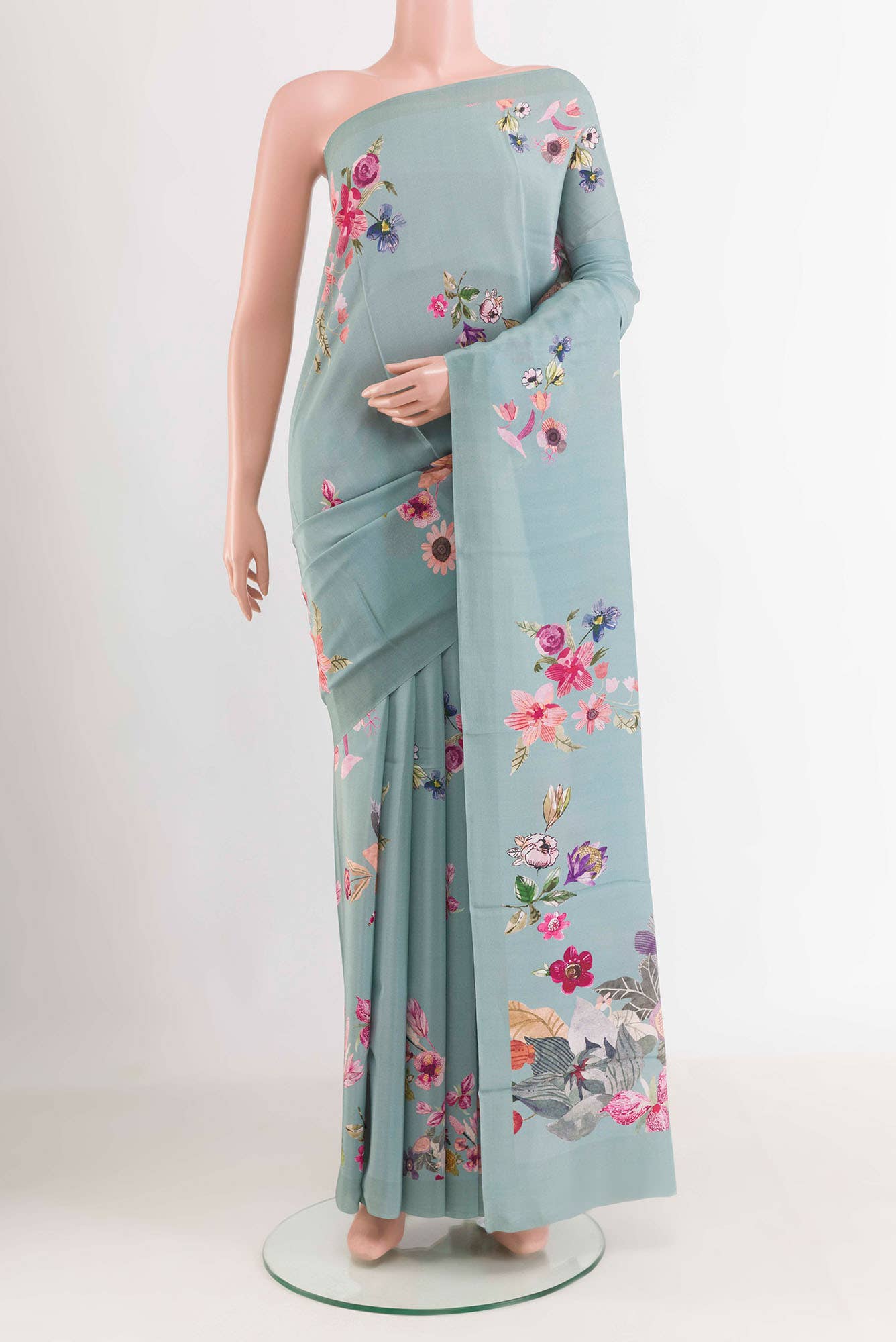Blue Crepe Saree