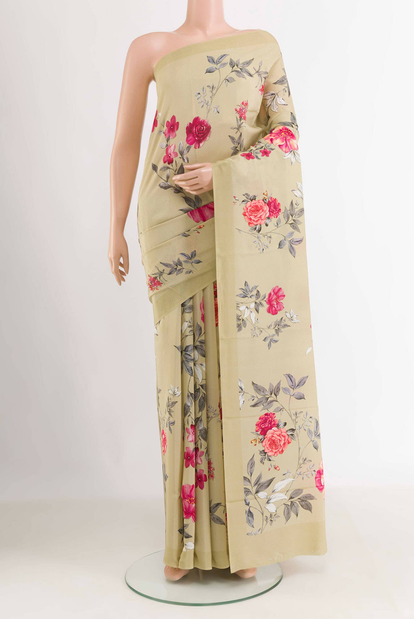 Beige Crepe Saree