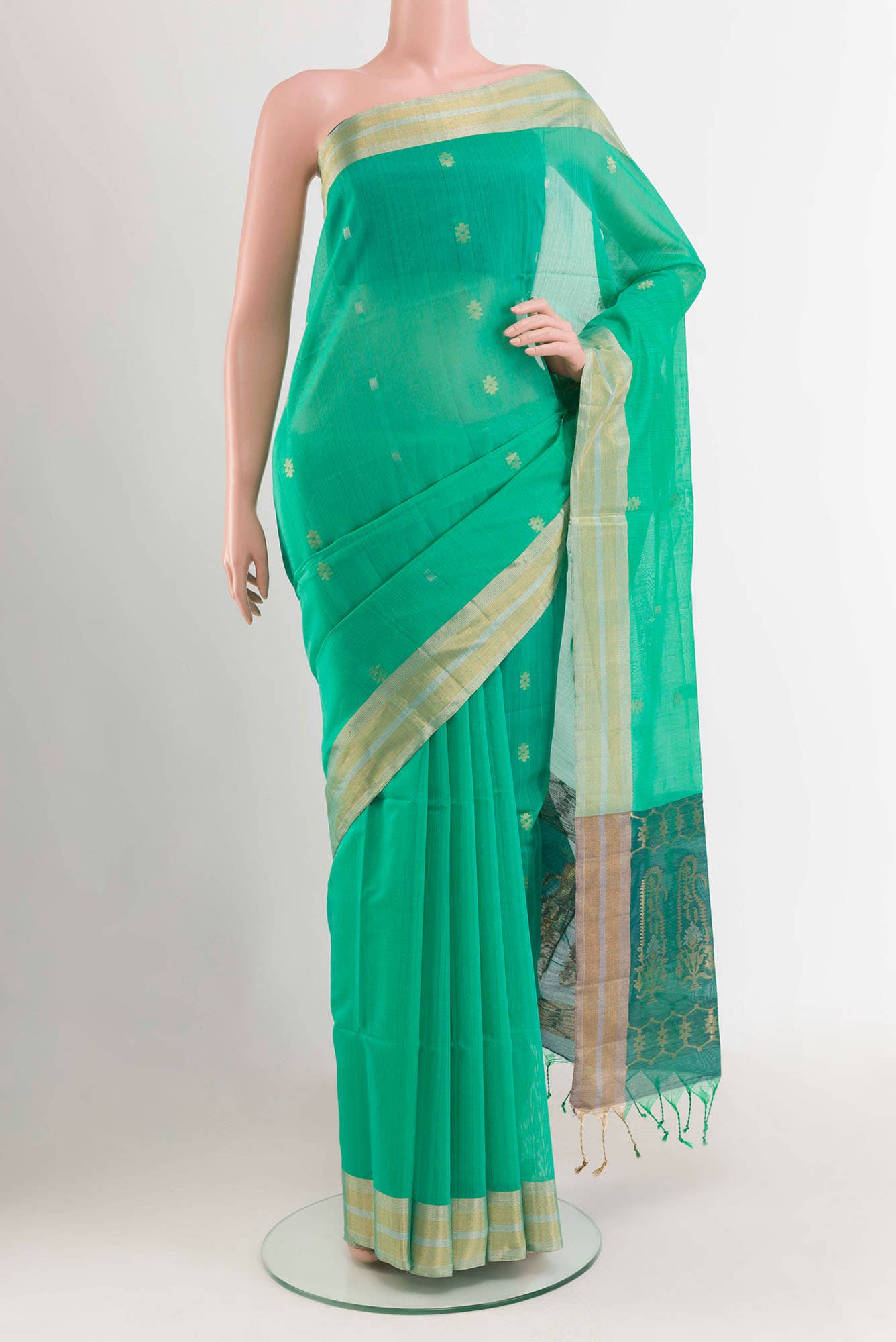 Green Blended Kora Silk Saree
