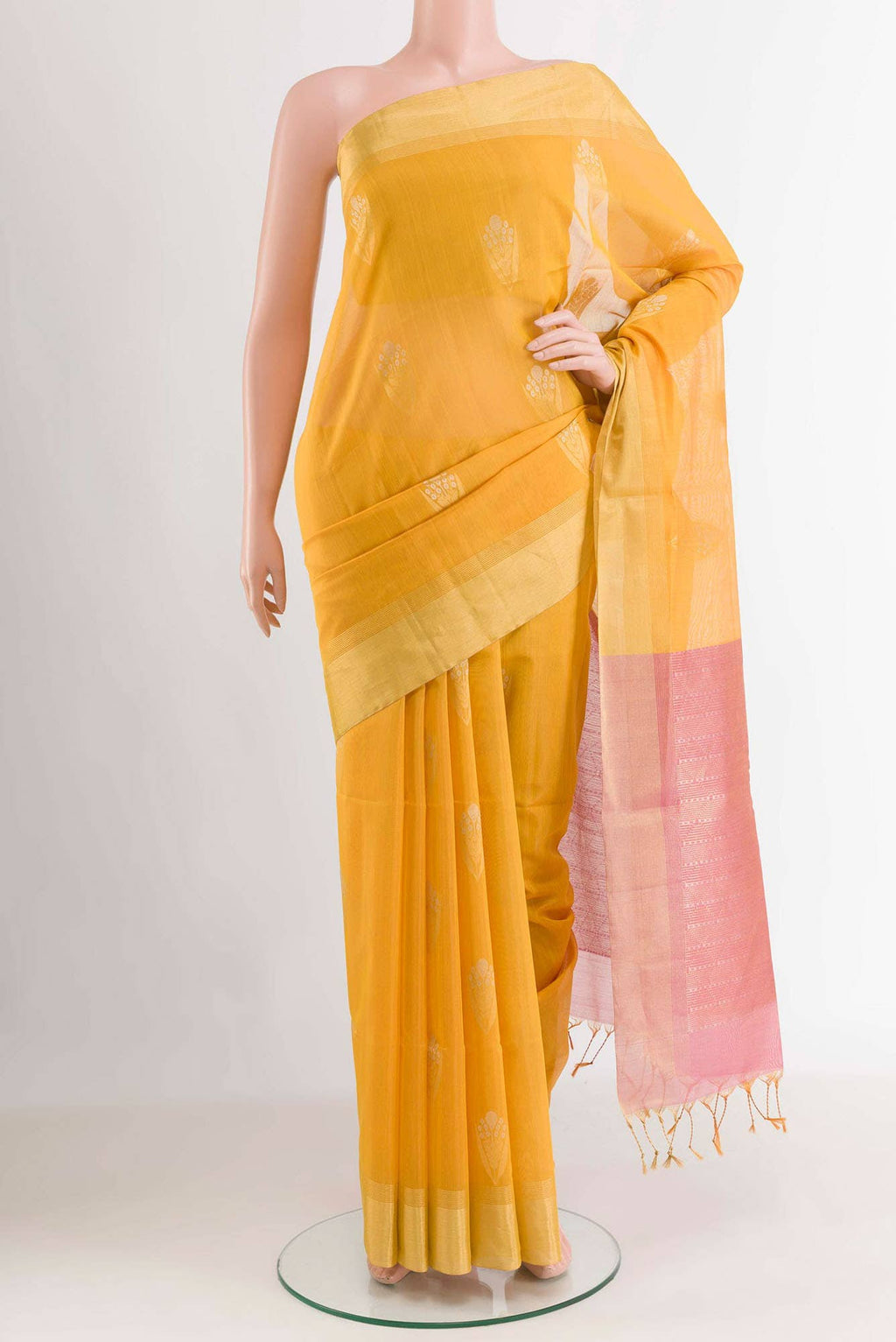 Yellow Blended Kora Silk Saree