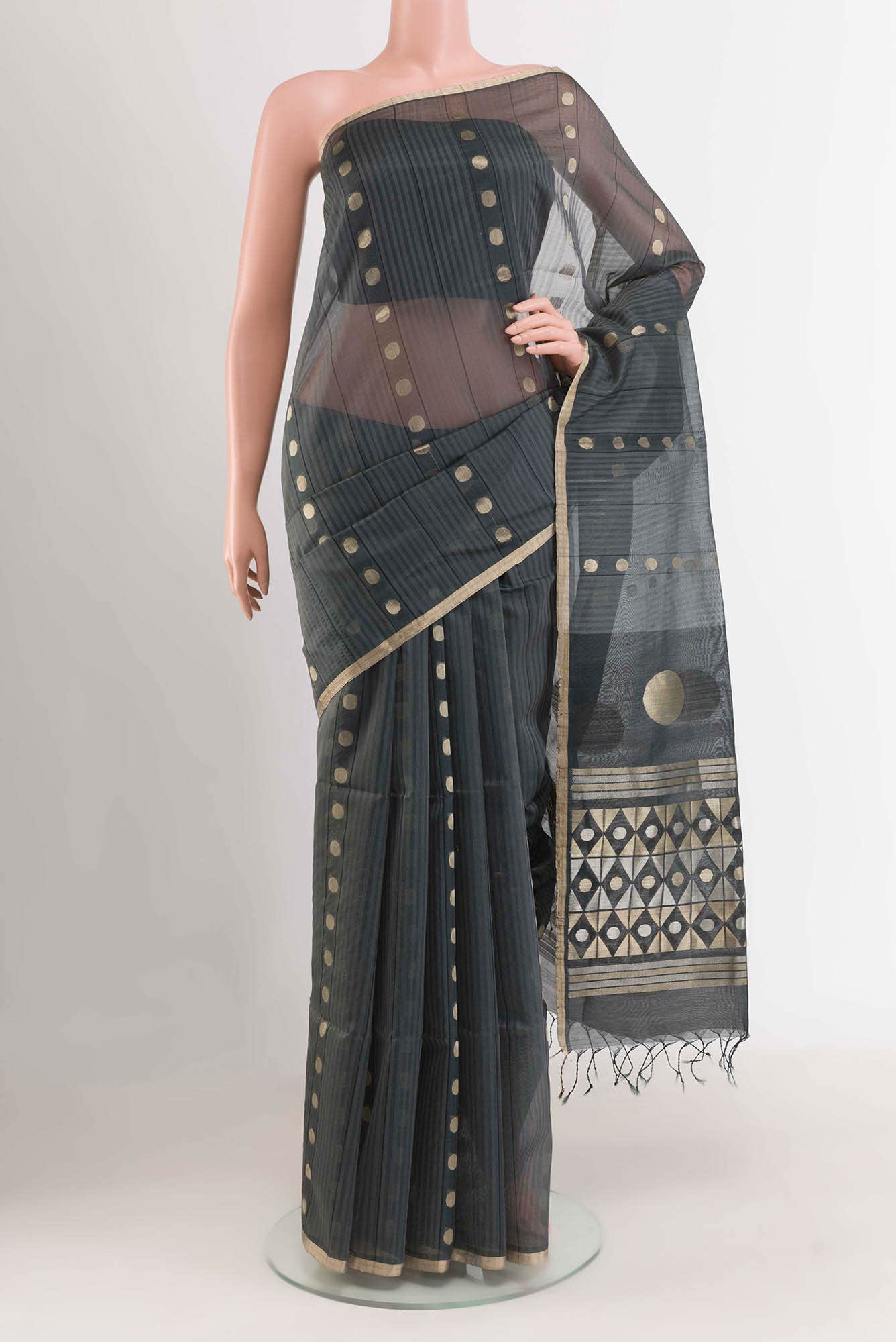 Black Blended Kora Silk Saree