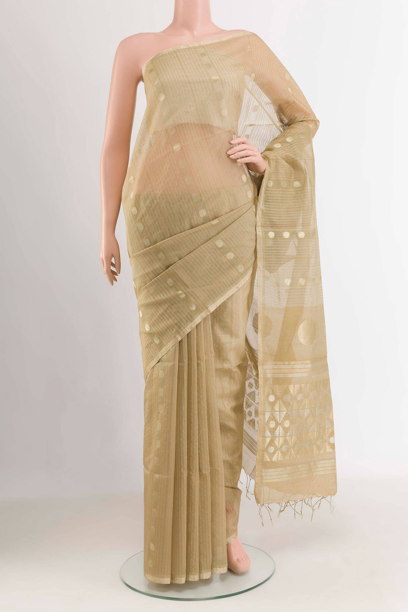 Dark Beige Blended Kora Silk Saree