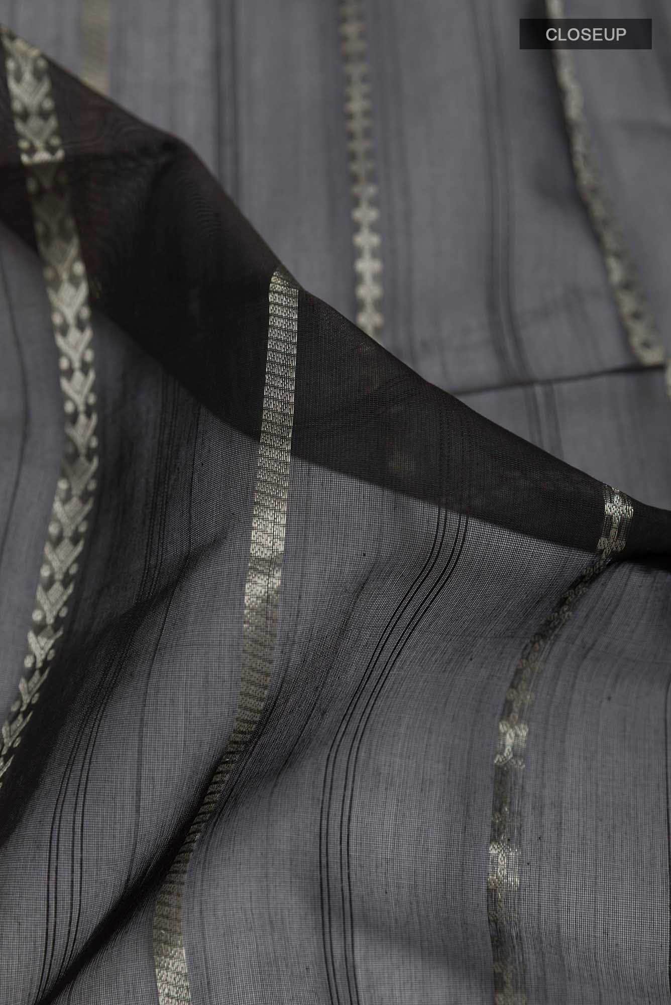 Black Blended Kora Silk Saree