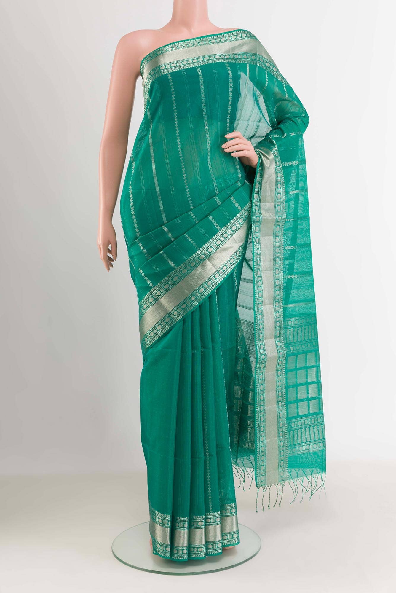 Green Blended Kora Silk Saree