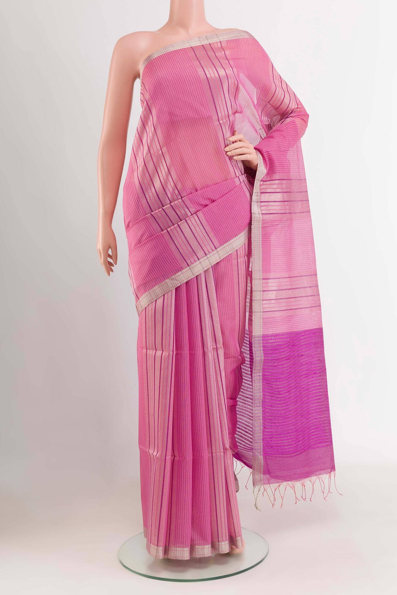 Pink Blended Kora Silk Saree