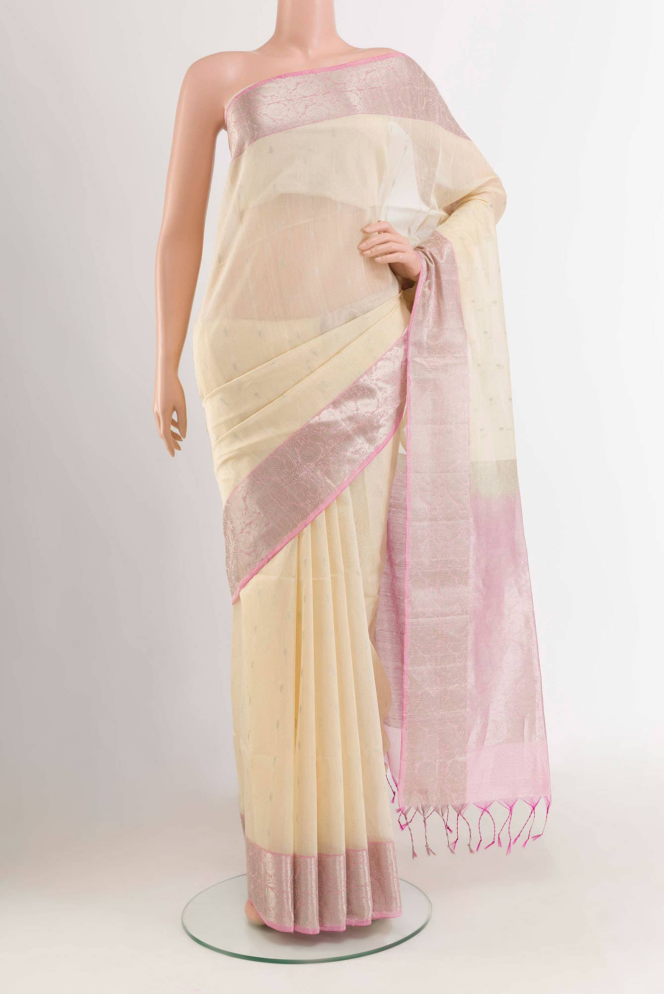 White Blended Kora Silk Saree