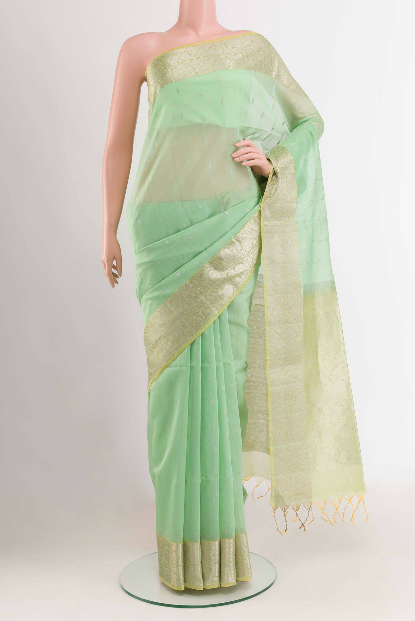 Green Blended Kora Silk Saree